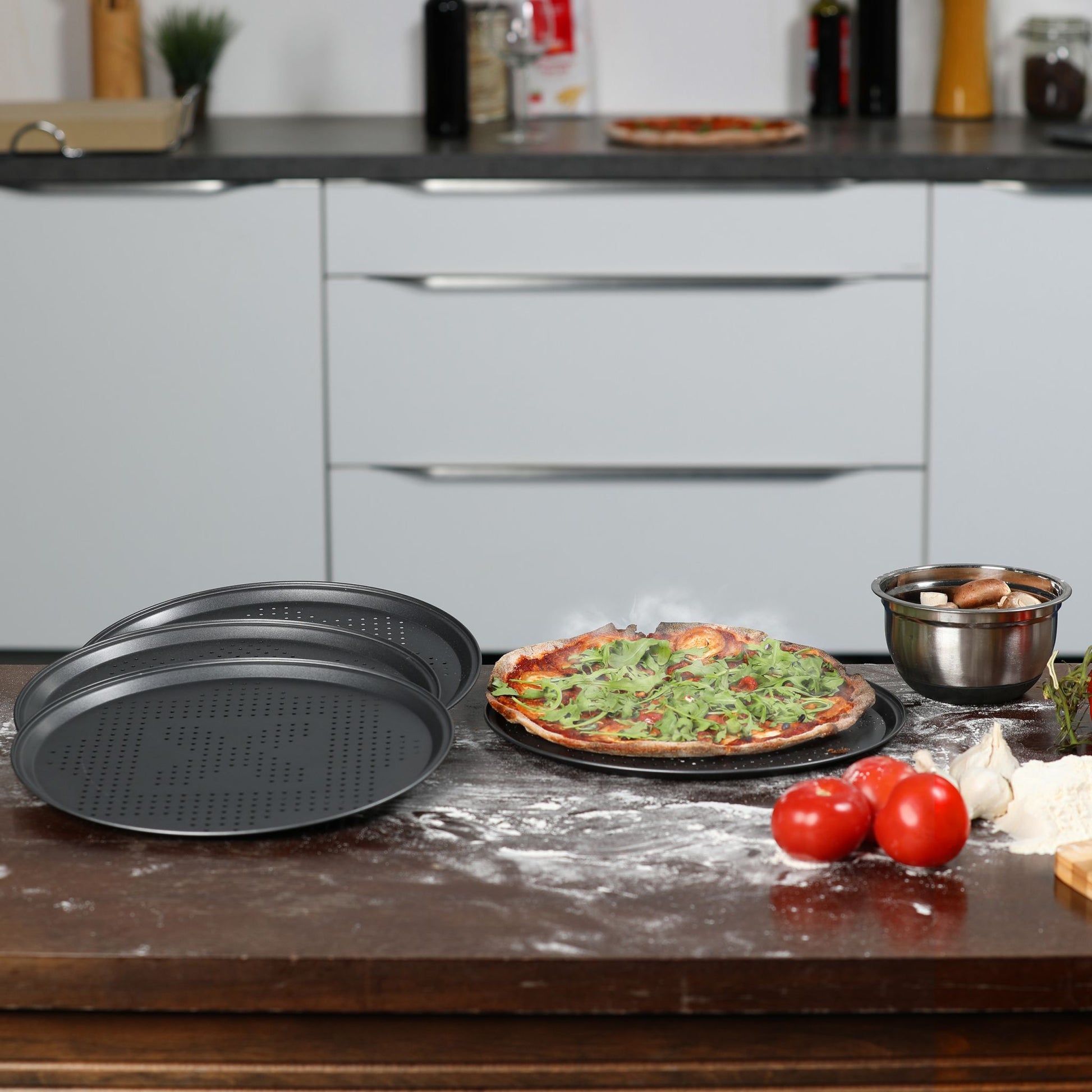 Pizzablech perforiert Set Anthrazit von Relaxdays