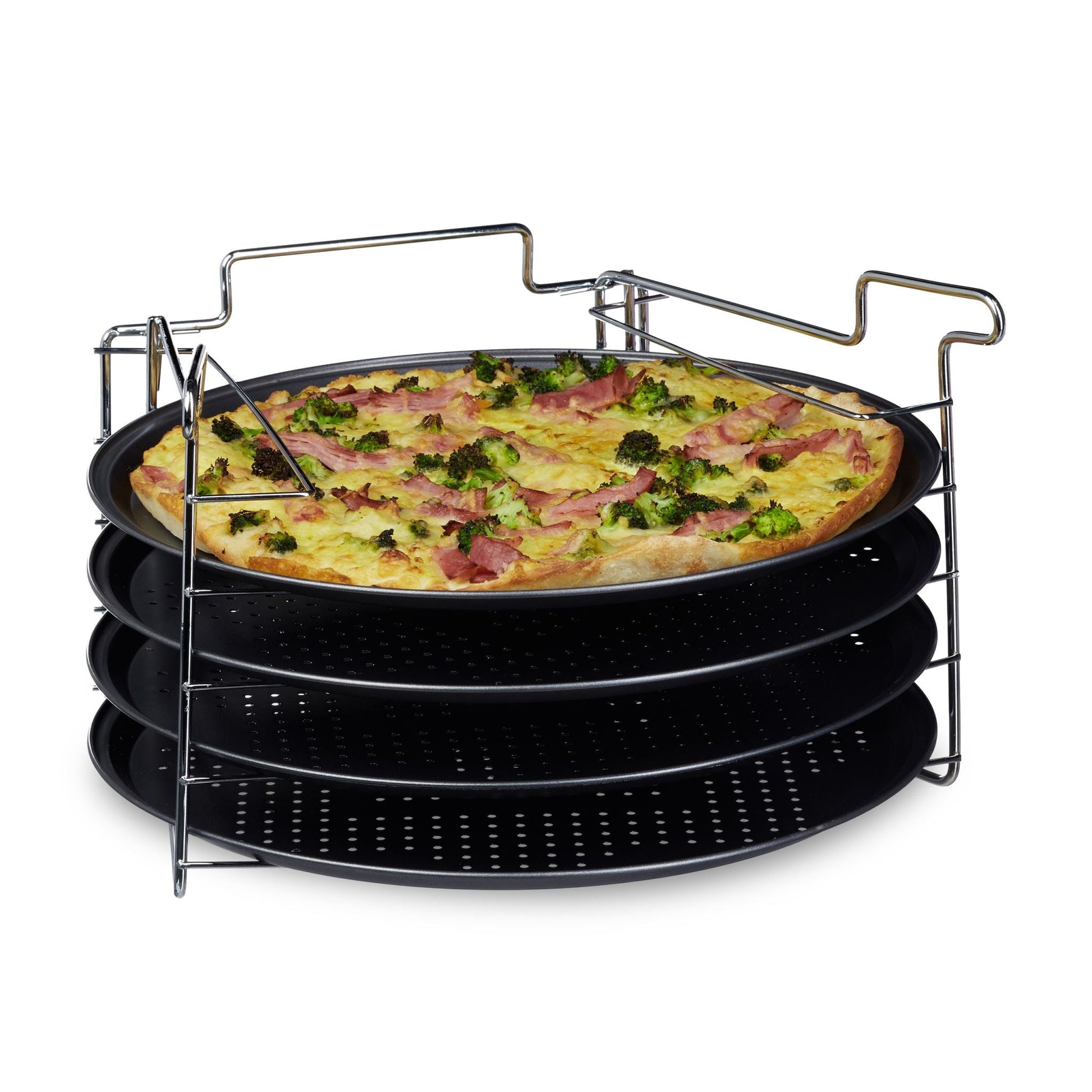 Pizzablech 4er-Set mit Ständer Anthrazit-Silber von Relaxdays