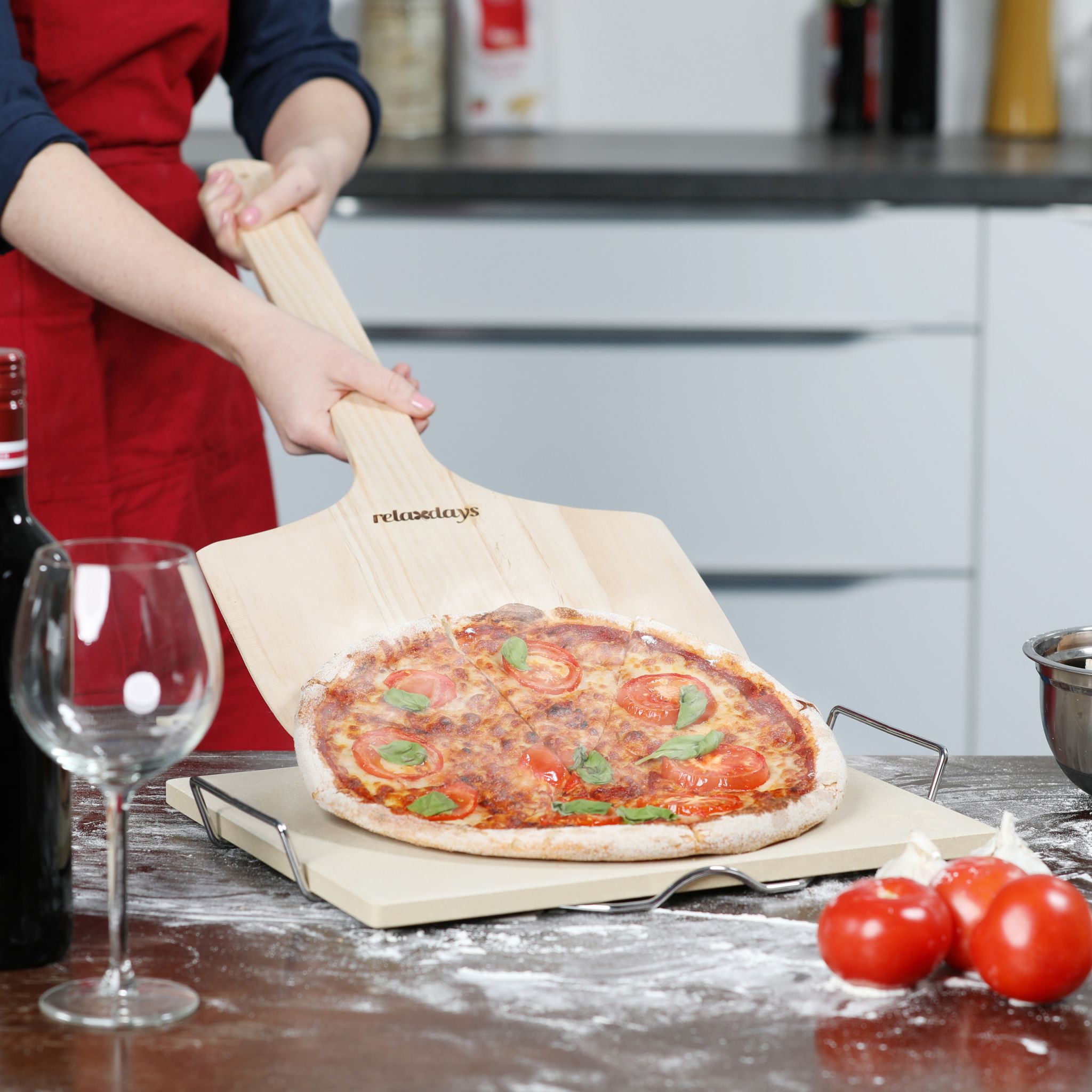 Pizzaschieber Holz XXL Hellbraun-Silber von Relaxdays