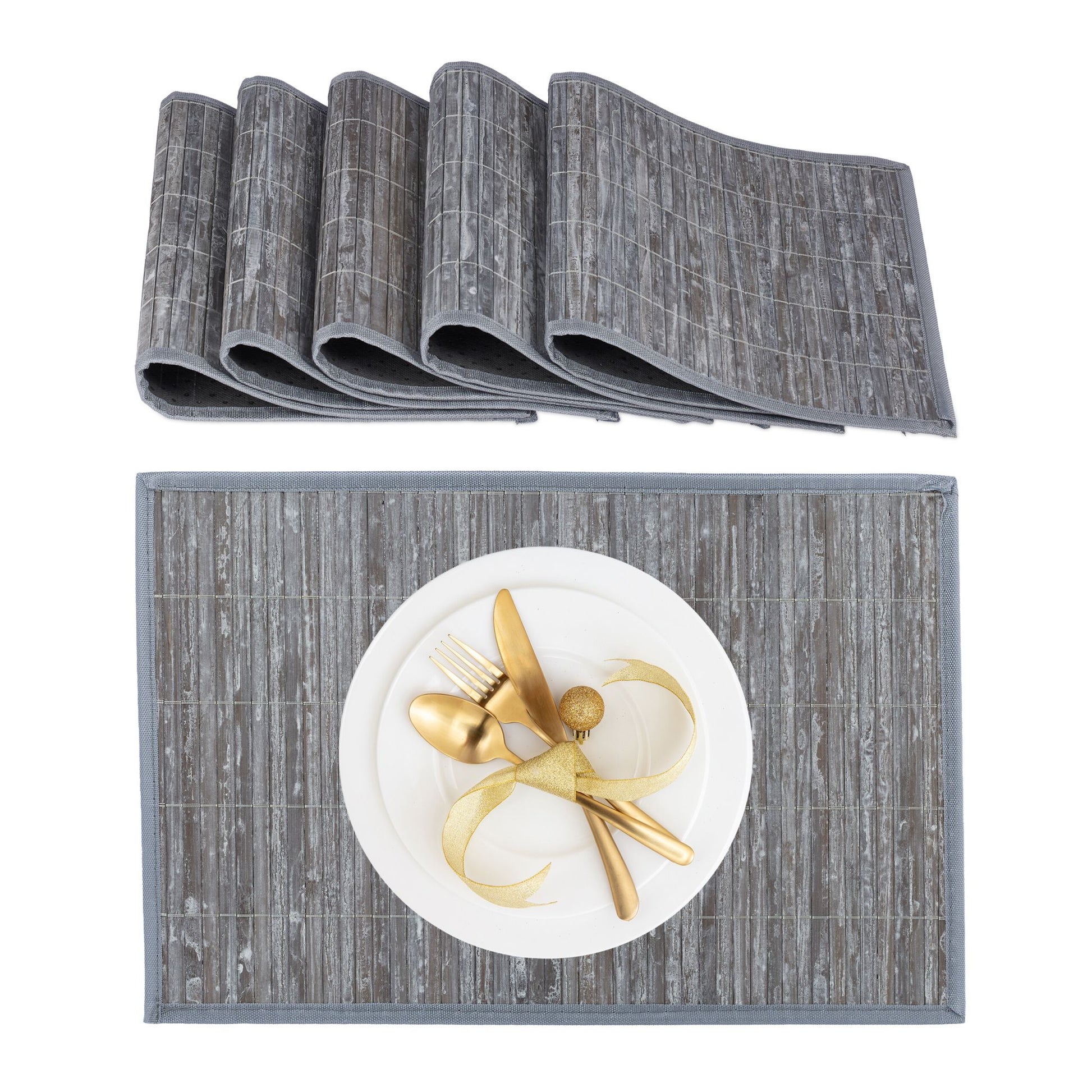 Tischset 6er-Set Bambus Grau von Relaxdays