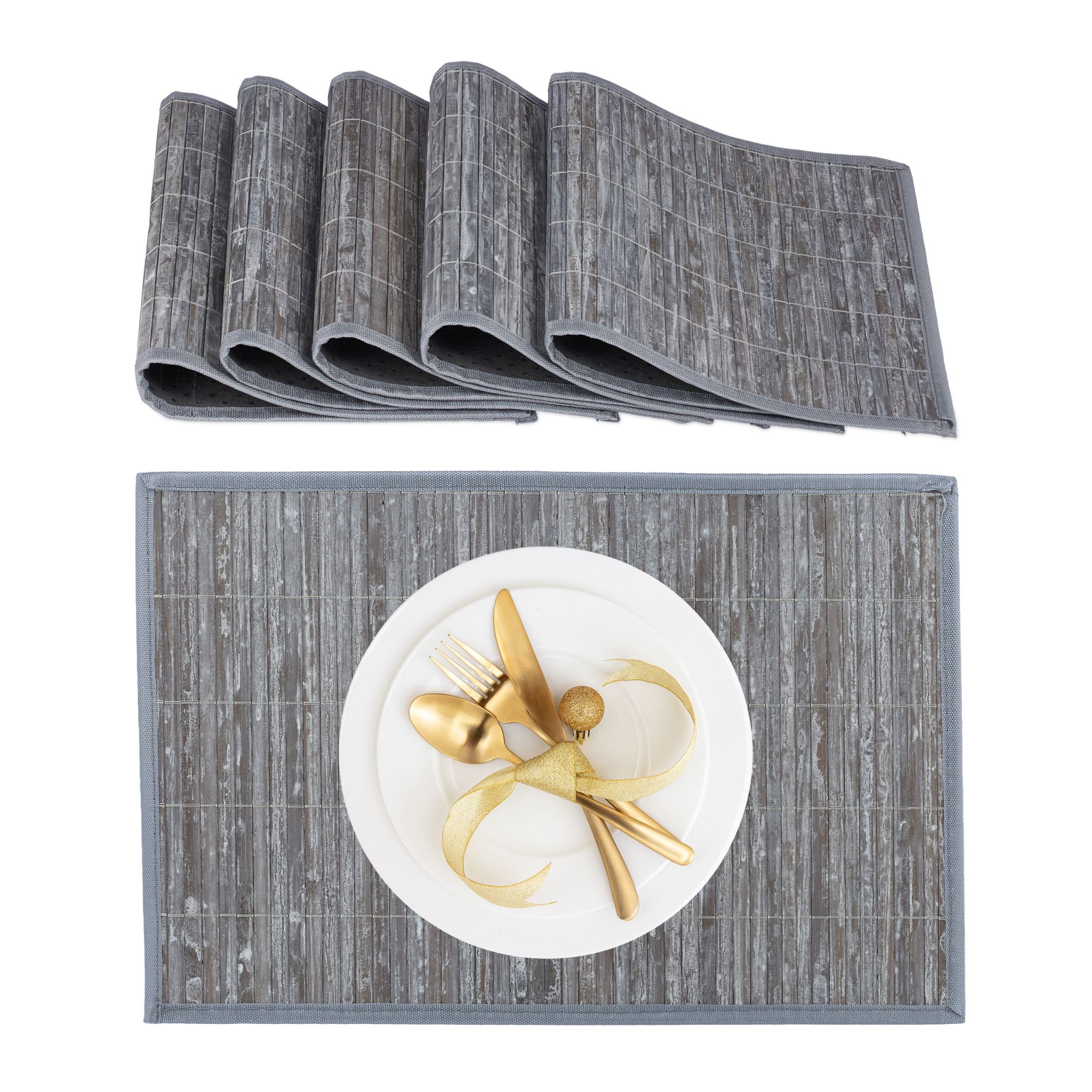Tischset 6er-Set Bambus Grau von Relaxdays
