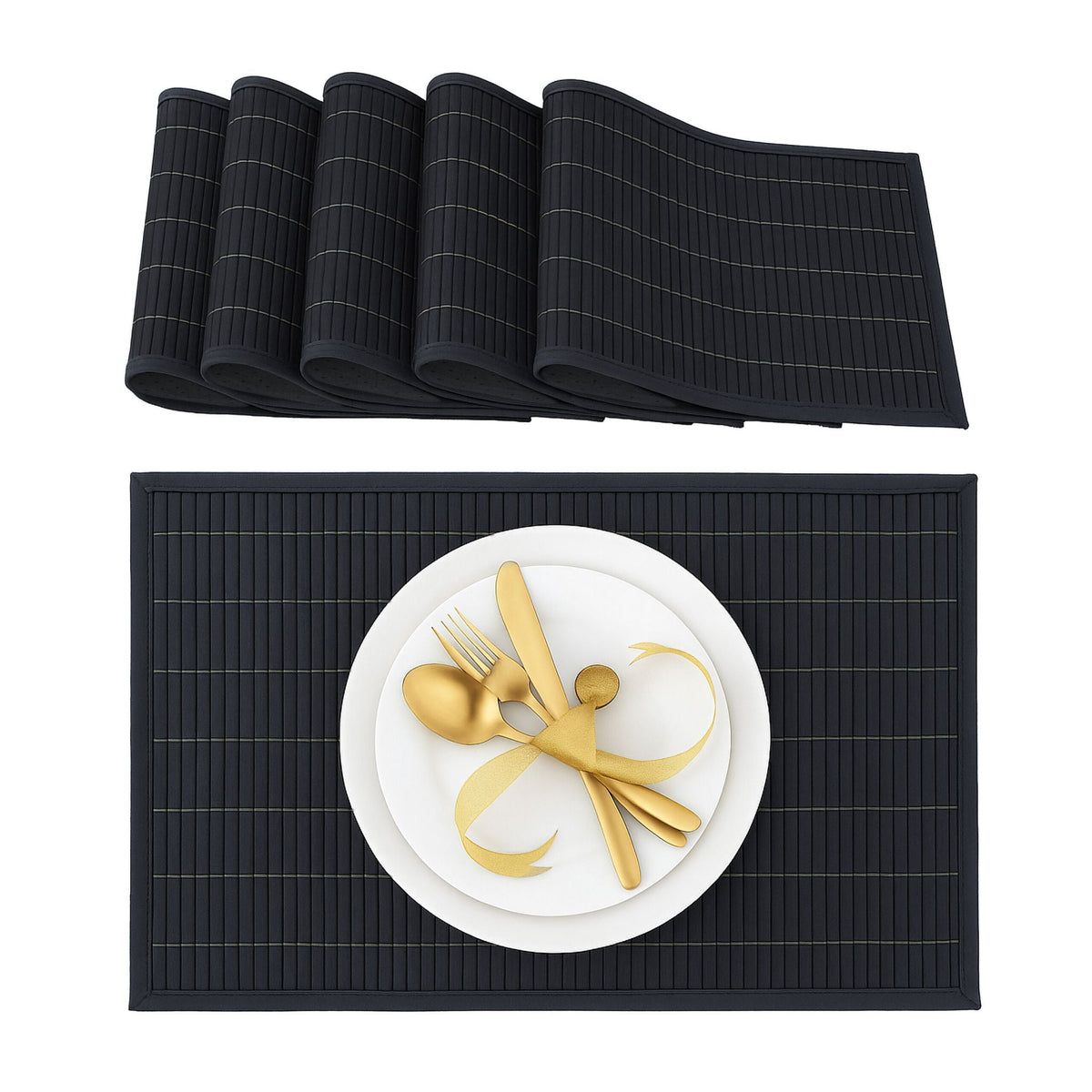 Tischset 6er-Set Bambus Schwarz von Relaxdays