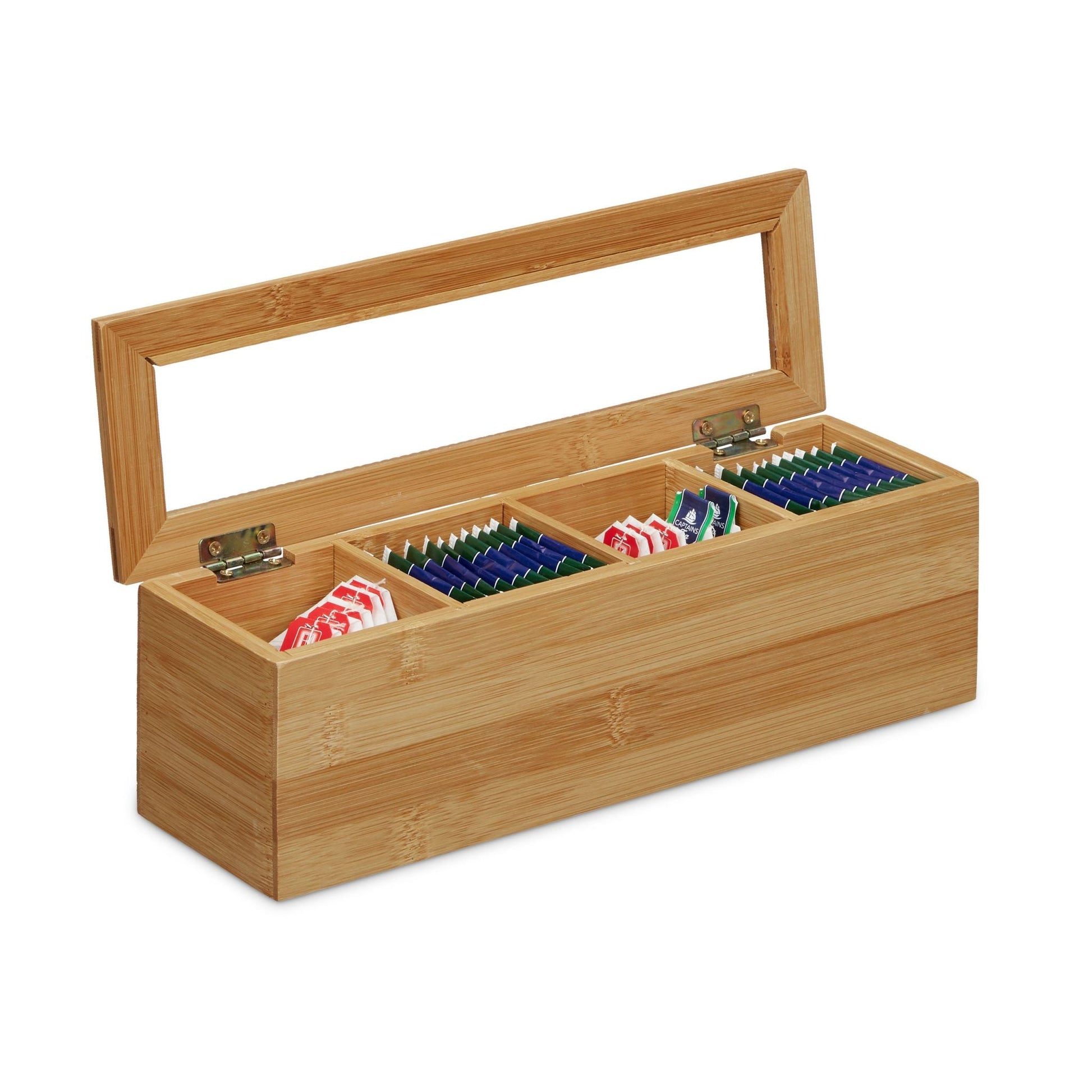 Teebox Bambus 4 Fächer Hellbraun von Relaxdays