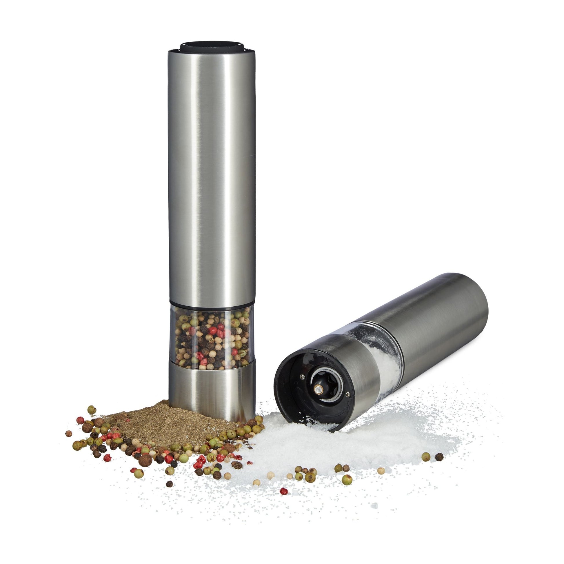 Elektrische Pfeffermühle 2er-Set Silber-Transparent von Relaxdays