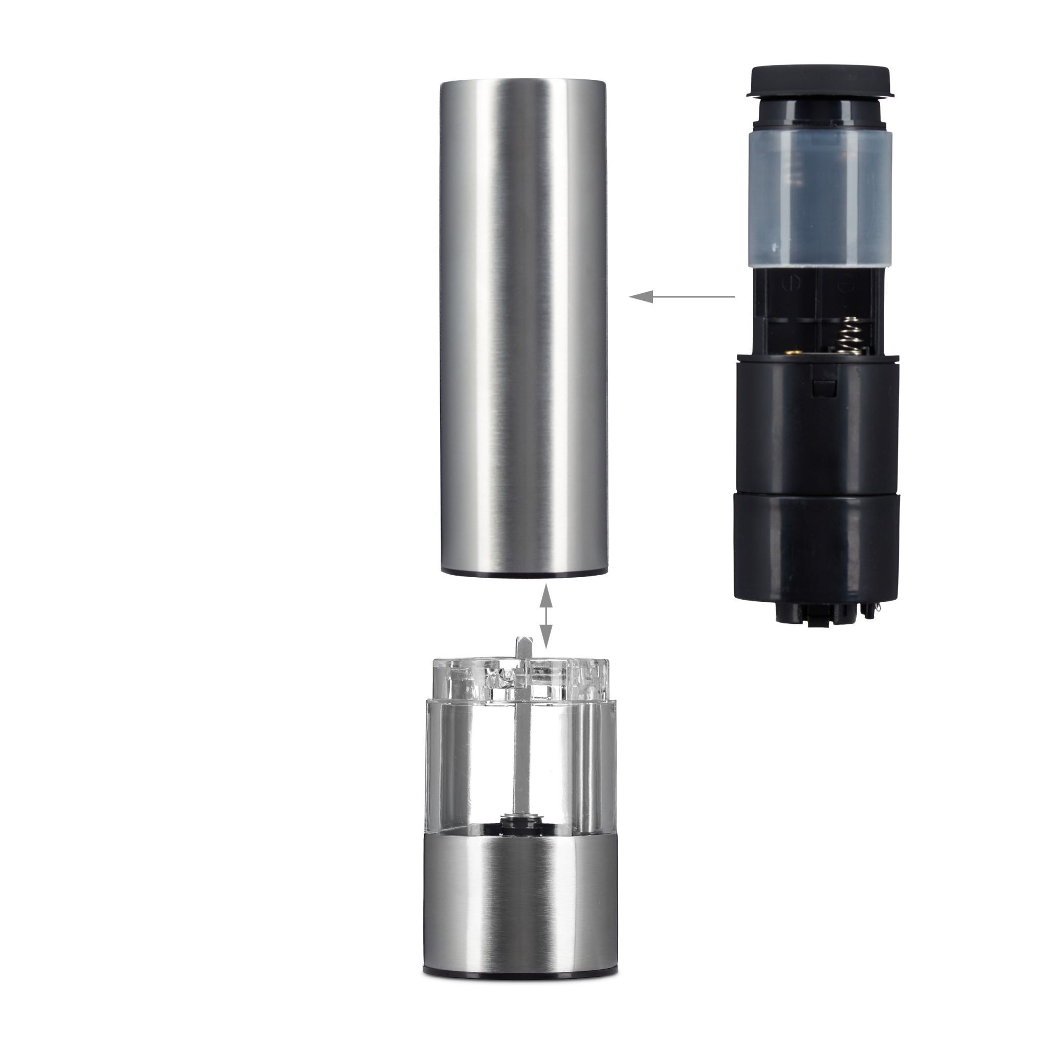 Elektrische Pfeffermühle 2er-Set Silber-Transparent von Relaxdays