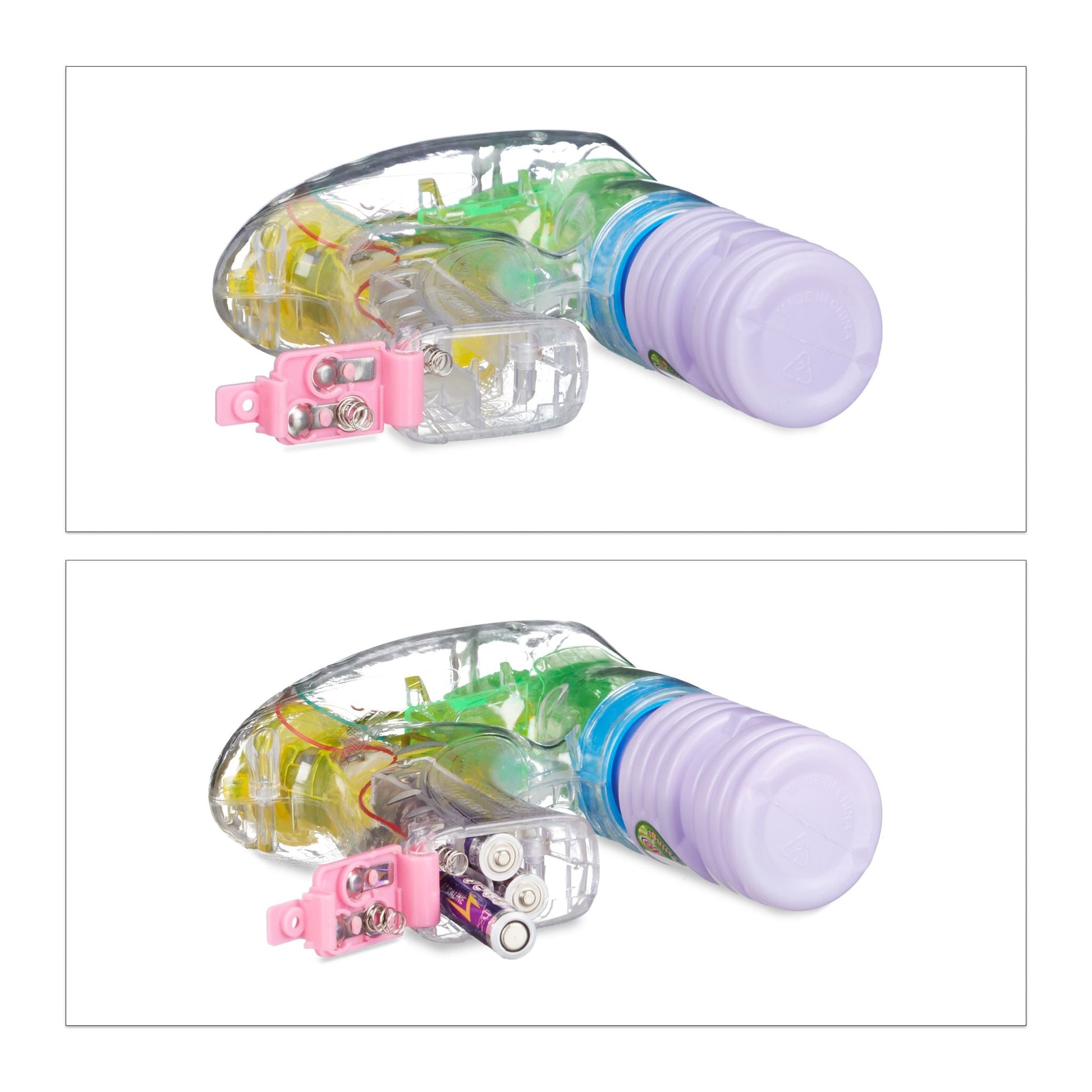 LED Seifenblasenpistole Grün-Rosa-Transparent von Relaxdays