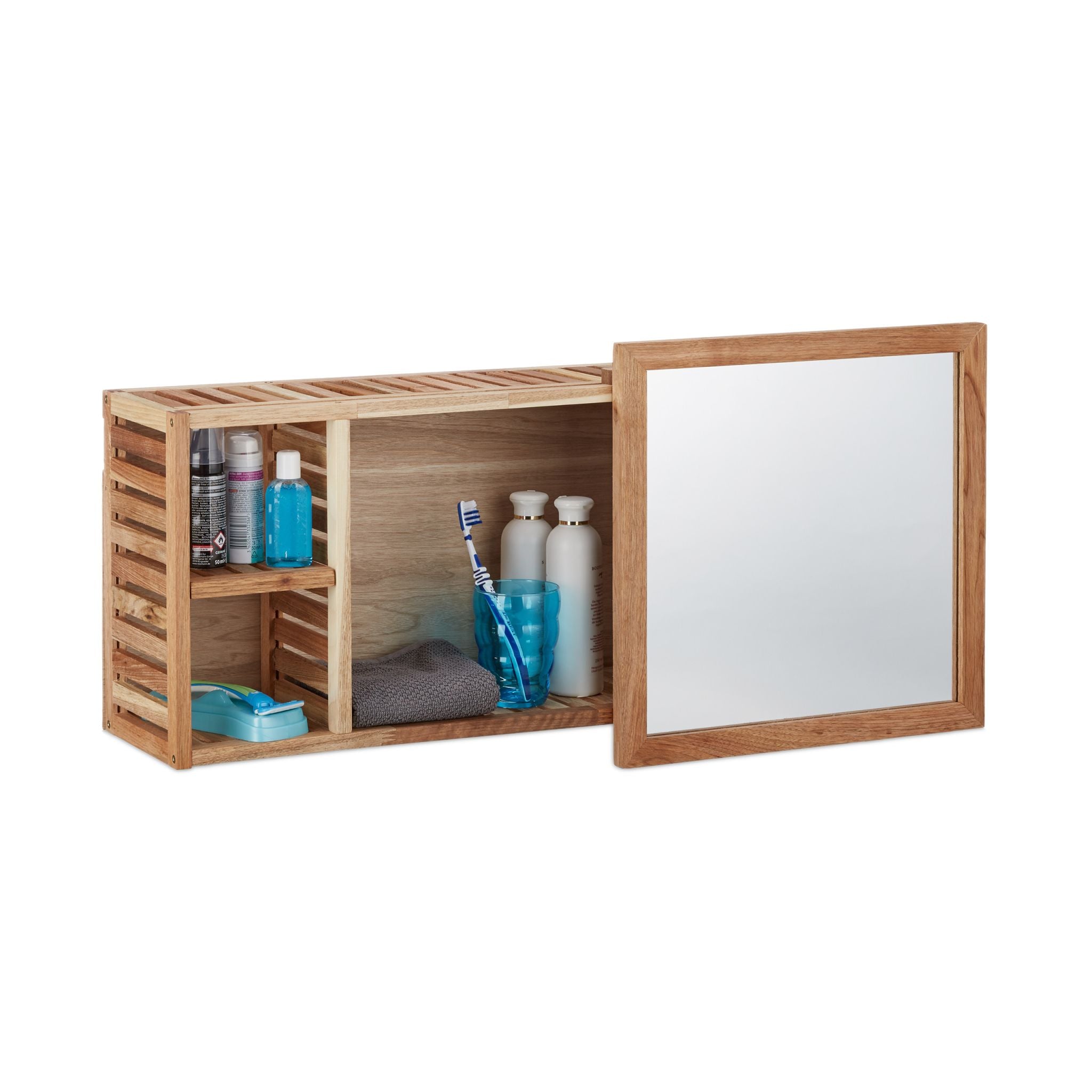 Wandregal mit Spiegel Walnuss Hellbraun-Transparent von Relaxdays