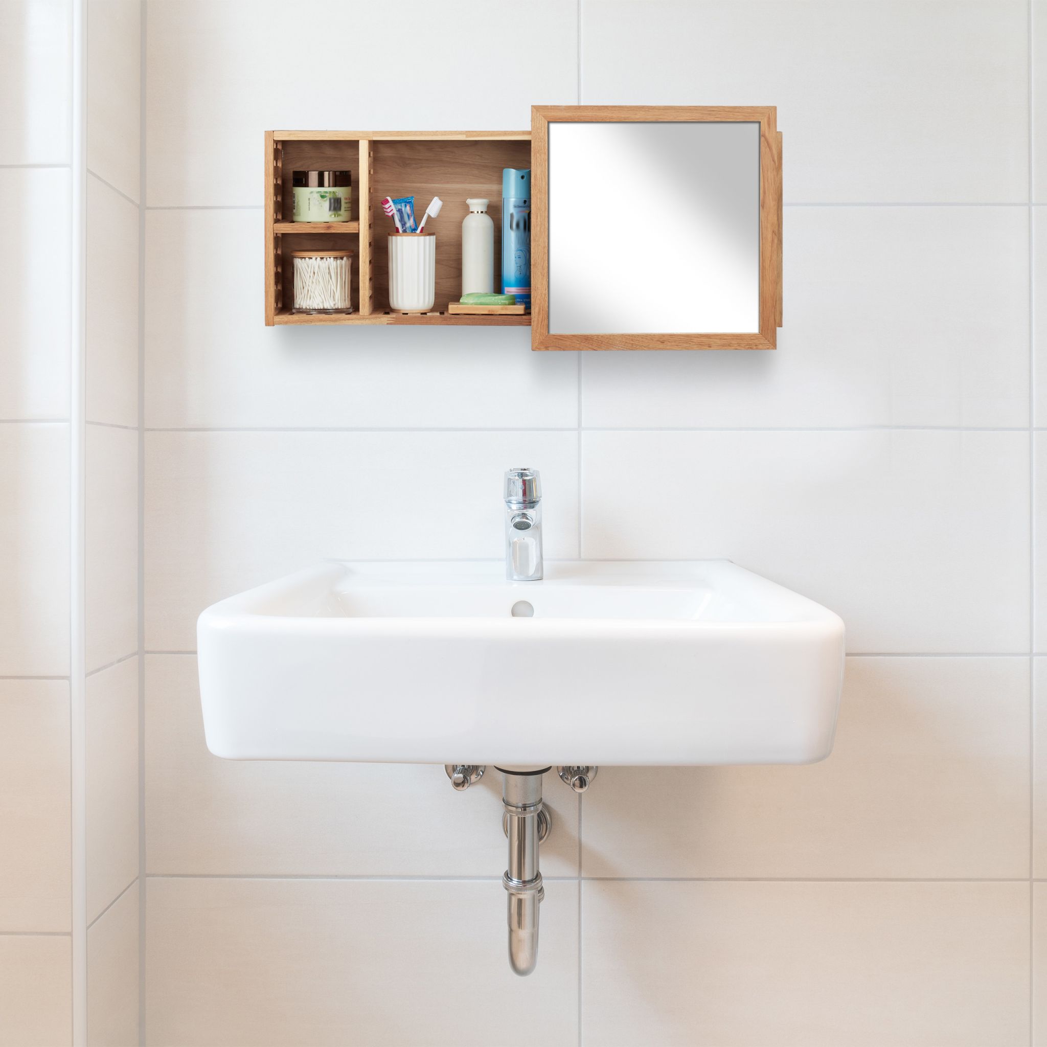 Wandregal mit Spiegel Walnuss Hellbraun-Transparent von Relaxdays