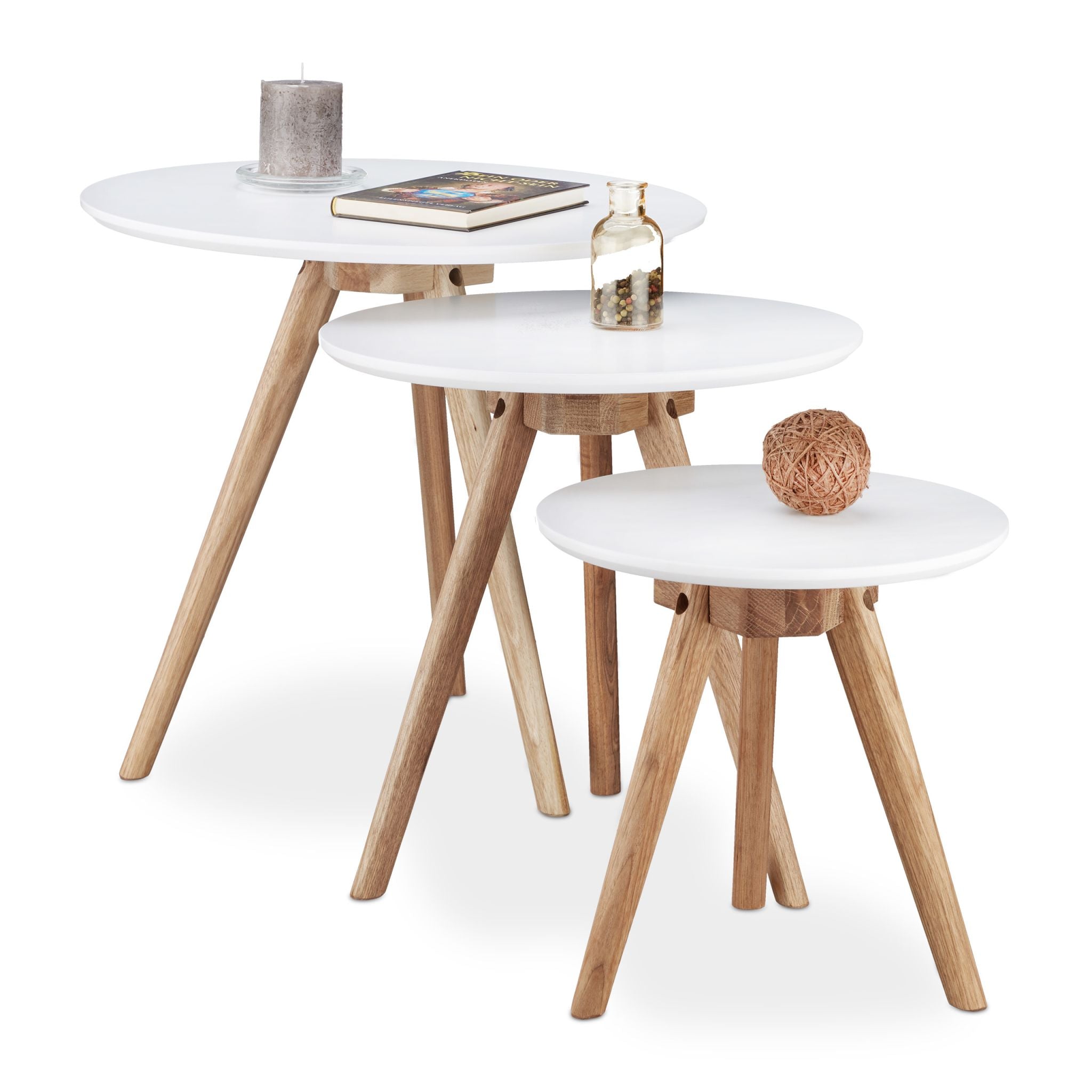 Beistelltisch 3er-Set Walnuss Weiss-Hellbraun von Relaxdays