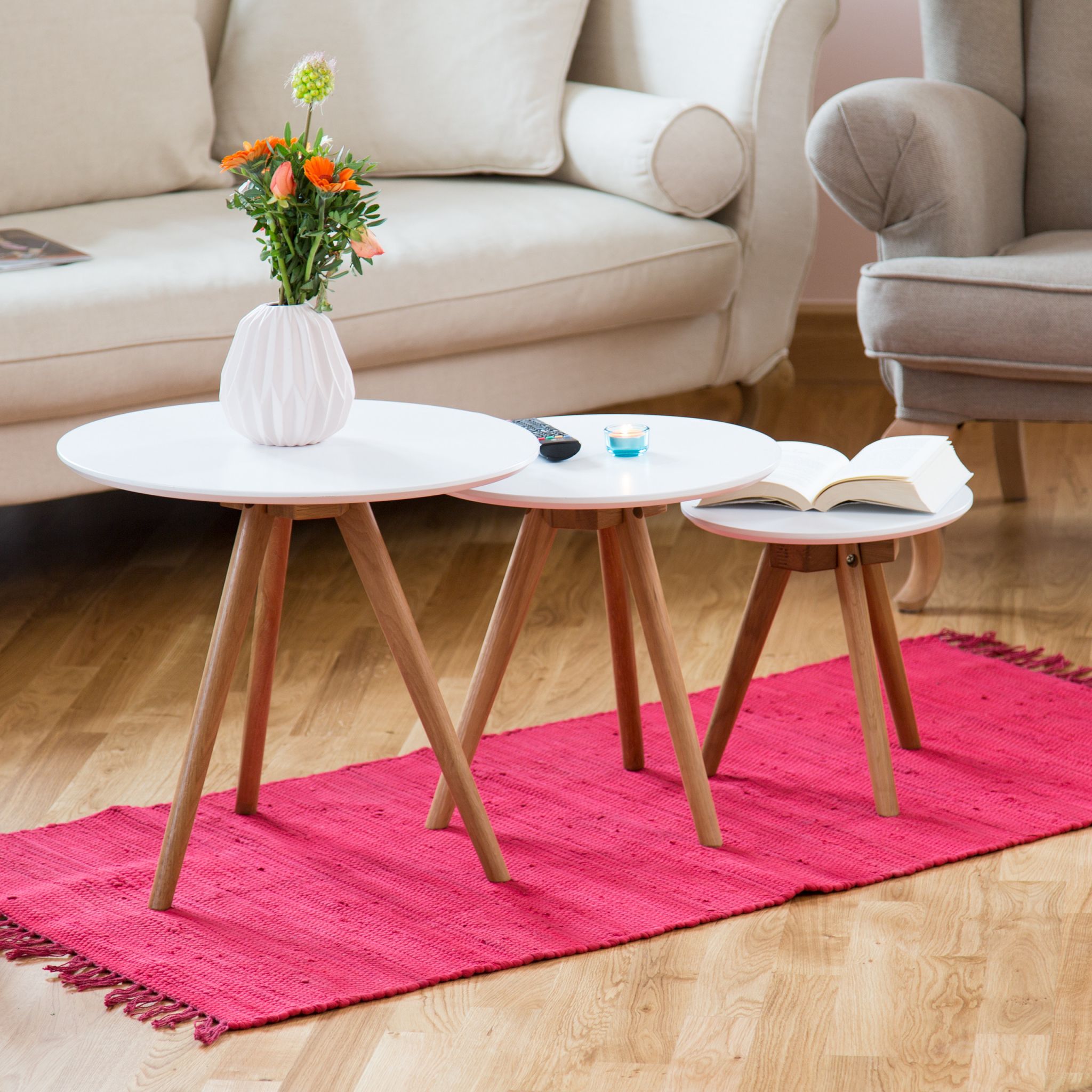 Beistelltisch 3er-Set Walnuss Weiss-Hellbraun von Relaxdays