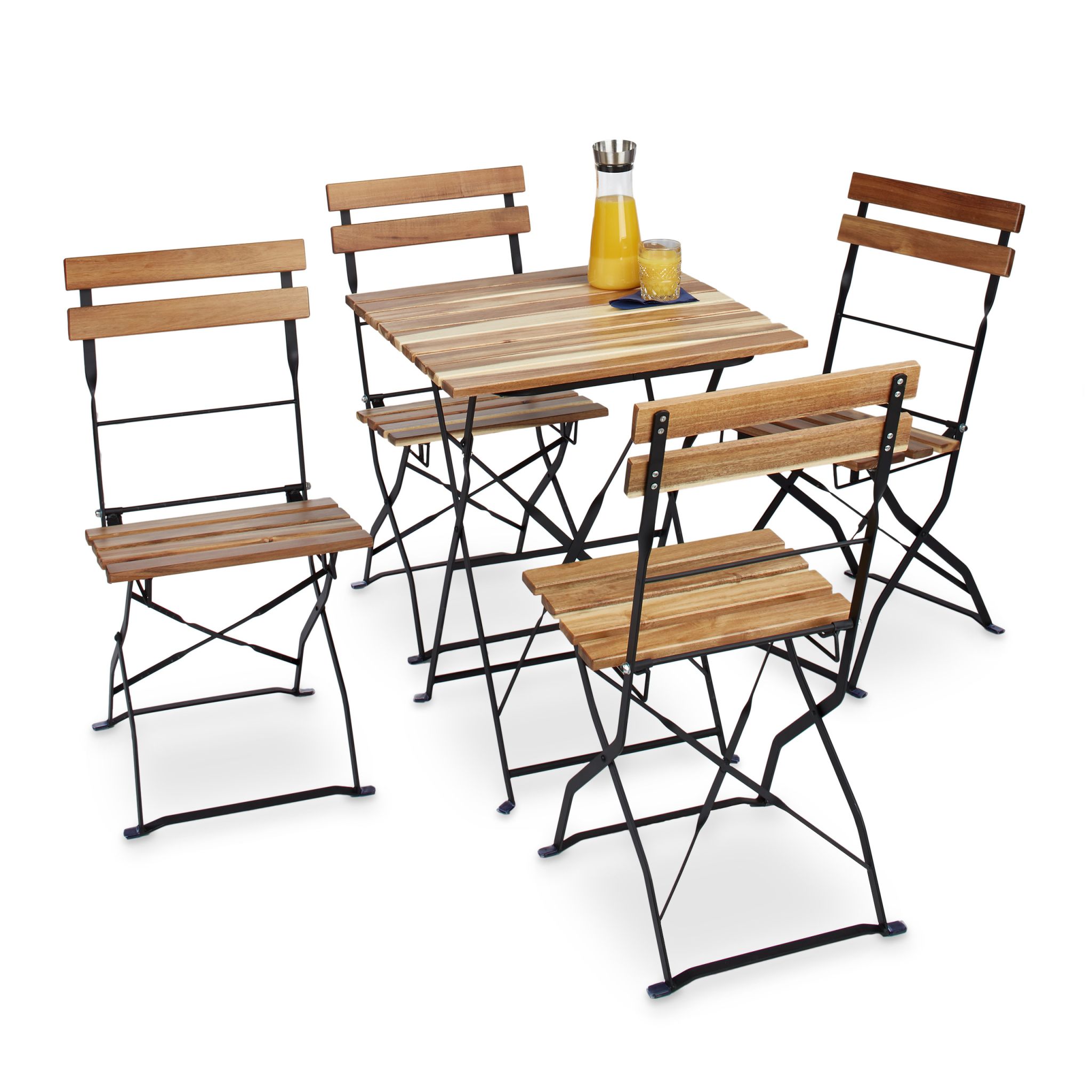 Gartenstuhl 4er-Set Natur Hellbraun-Schwarz von Relaxdays