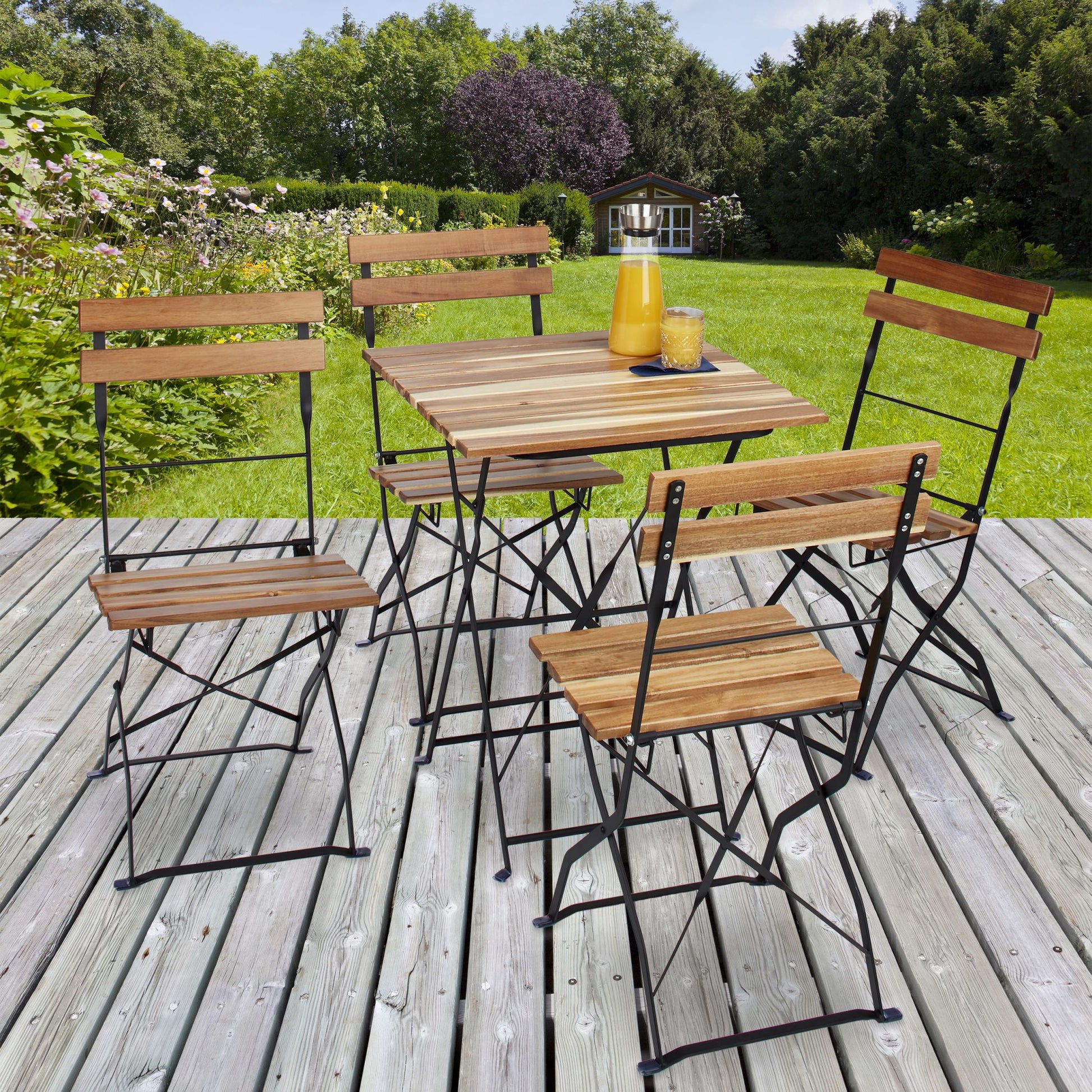 Gartenstuhl 4er-Set Natur Hellbraun-Schwarz von Relaxdays