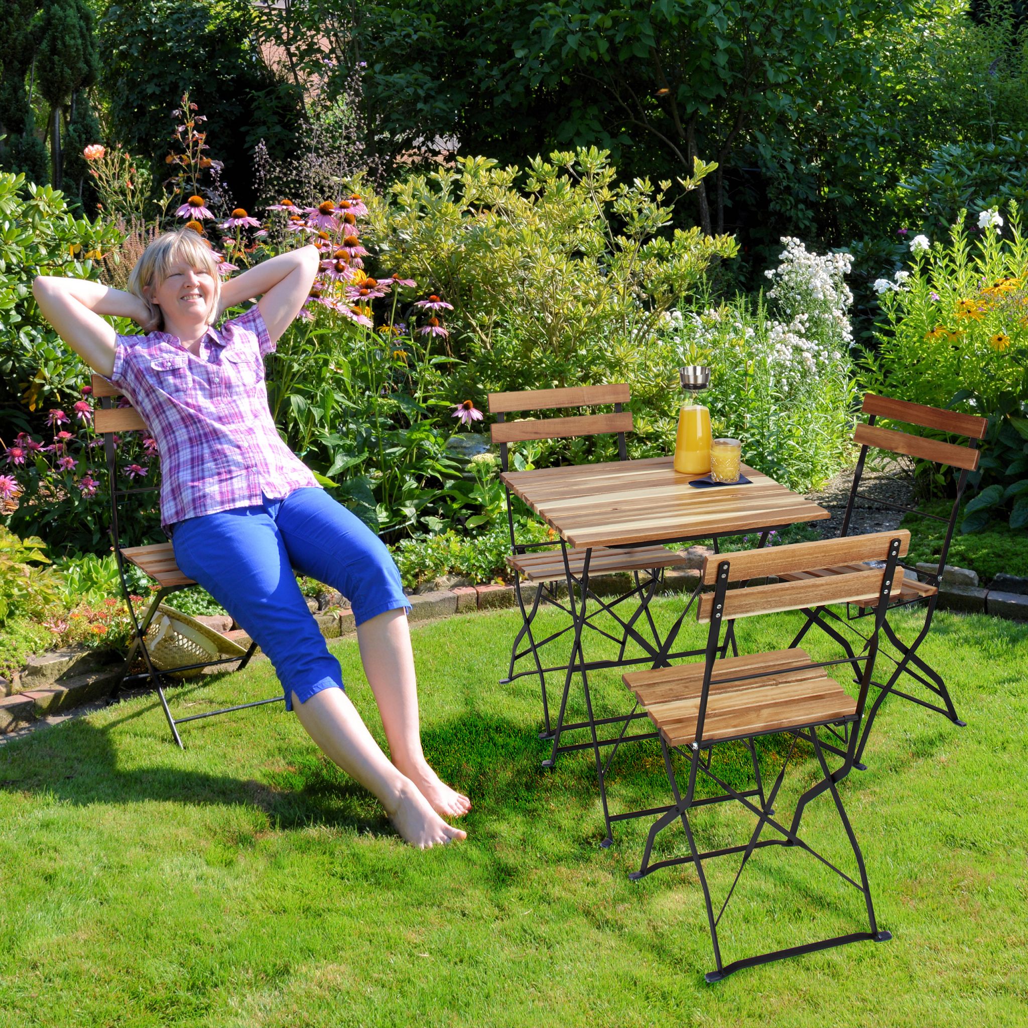 Gartenstuhl 4er-Set Natur Hellbraun-Schwarz von Relaxdays