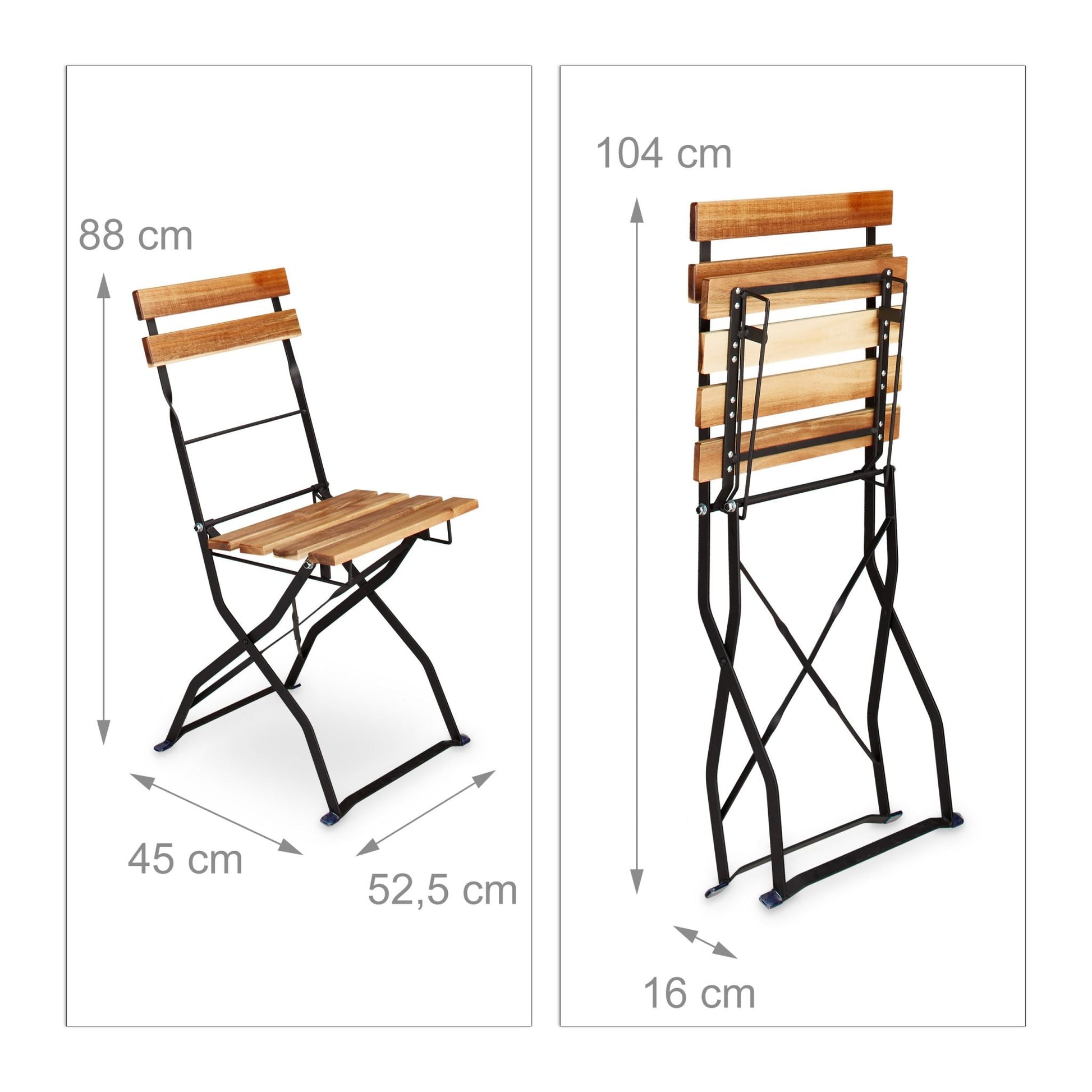 Gartenstuhl 4er-Set Natur Hellbraun-Schwarz von Relaxdays