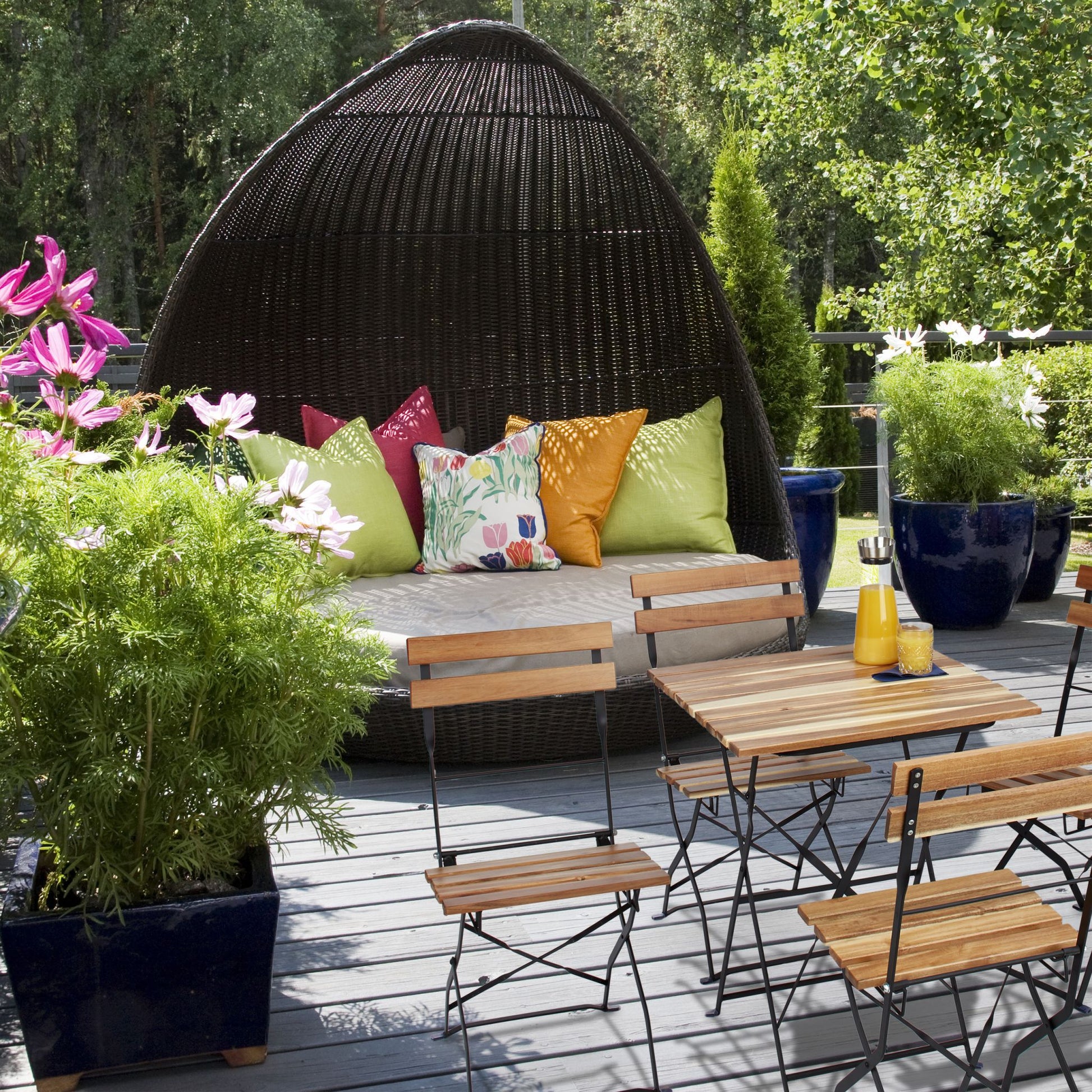 Gartenstuhl 4er-Set Natur Hellbraun-Schwarz von Relaxdays