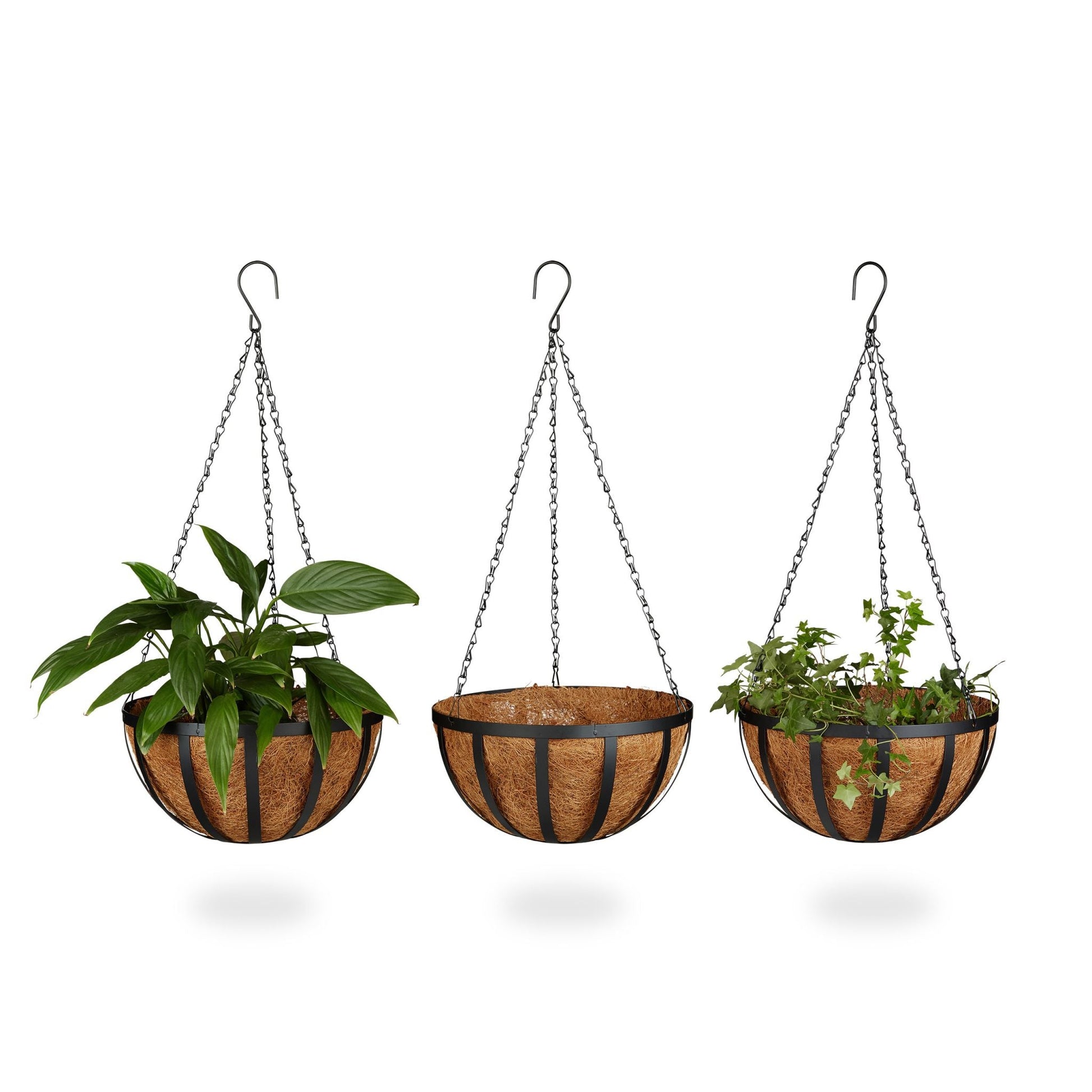 Blumenampel 3er-Set 30cm Braun-Schwarz von Relaxdays
