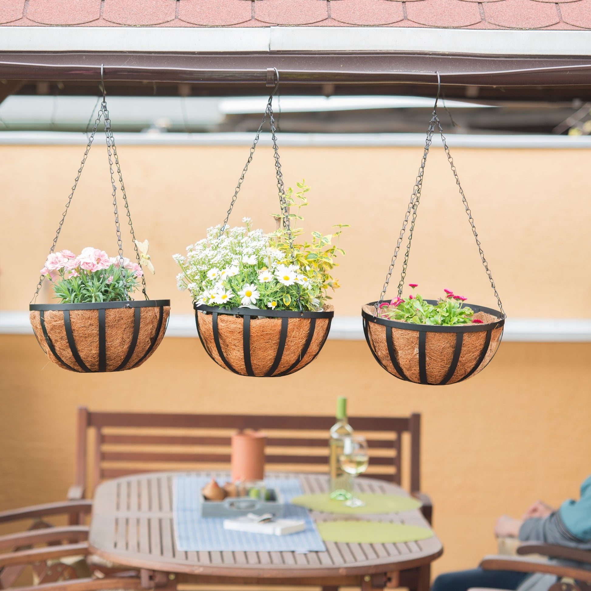 Blumenampel 3er-Set 30cm Braun-Schwarz von Relaxdays