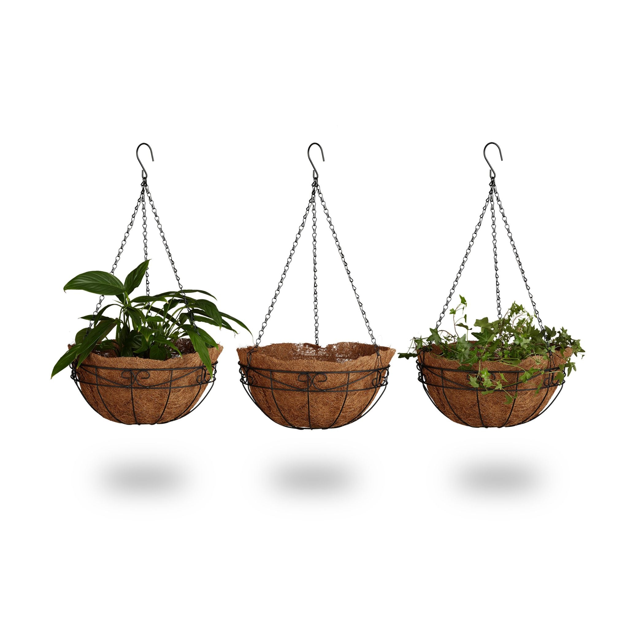 Blumenampel 3 Körbe Kokos Braun von Relaxdays