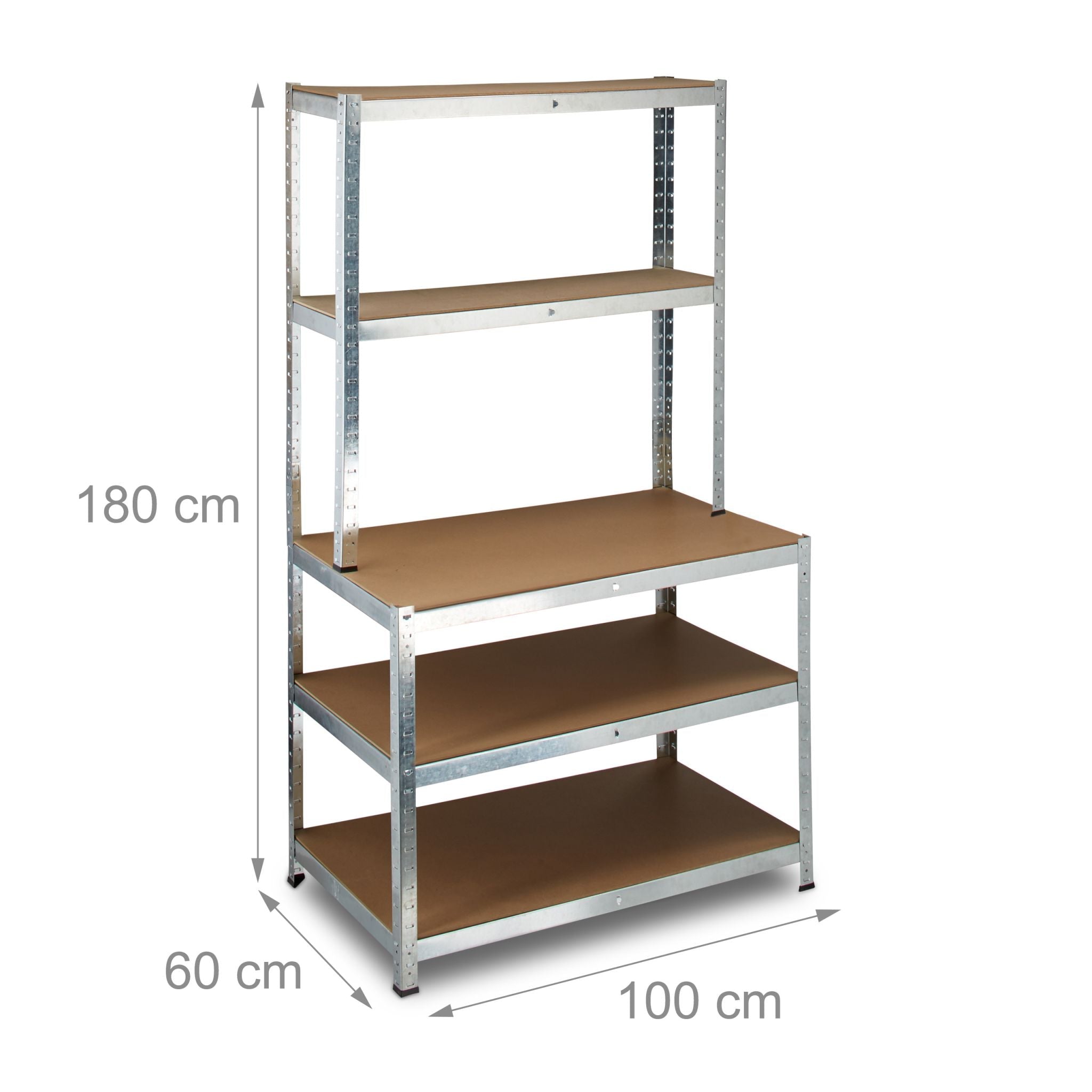 Schwerlastregal mit Werkbank Braun-Silber