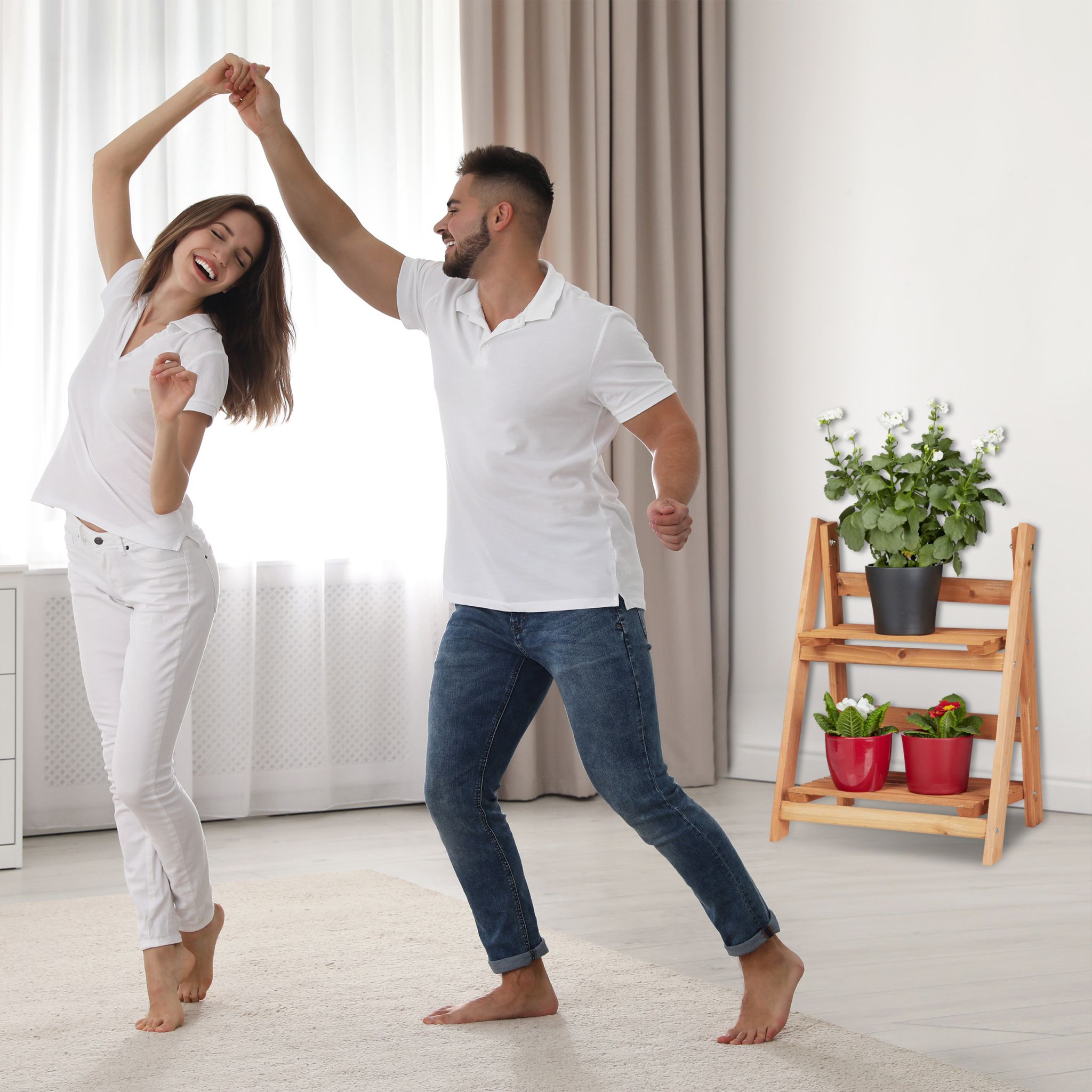 Blumentreppe Holz Hellbraun von Relaxdays