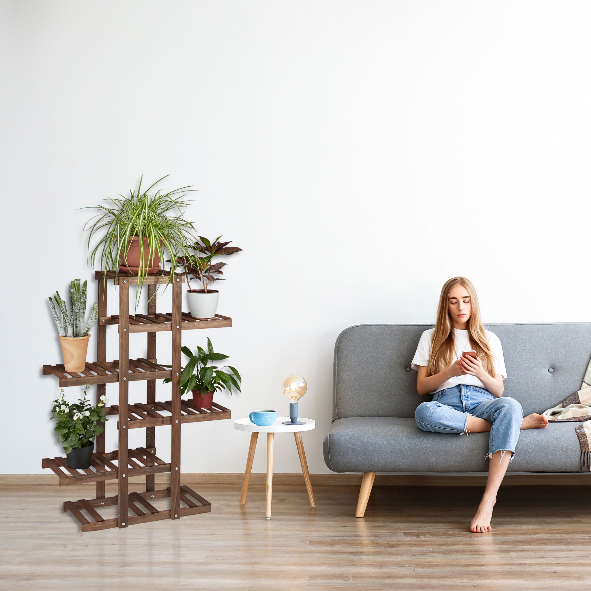 Blumenregal Holz Hellbraun von Relaxdays