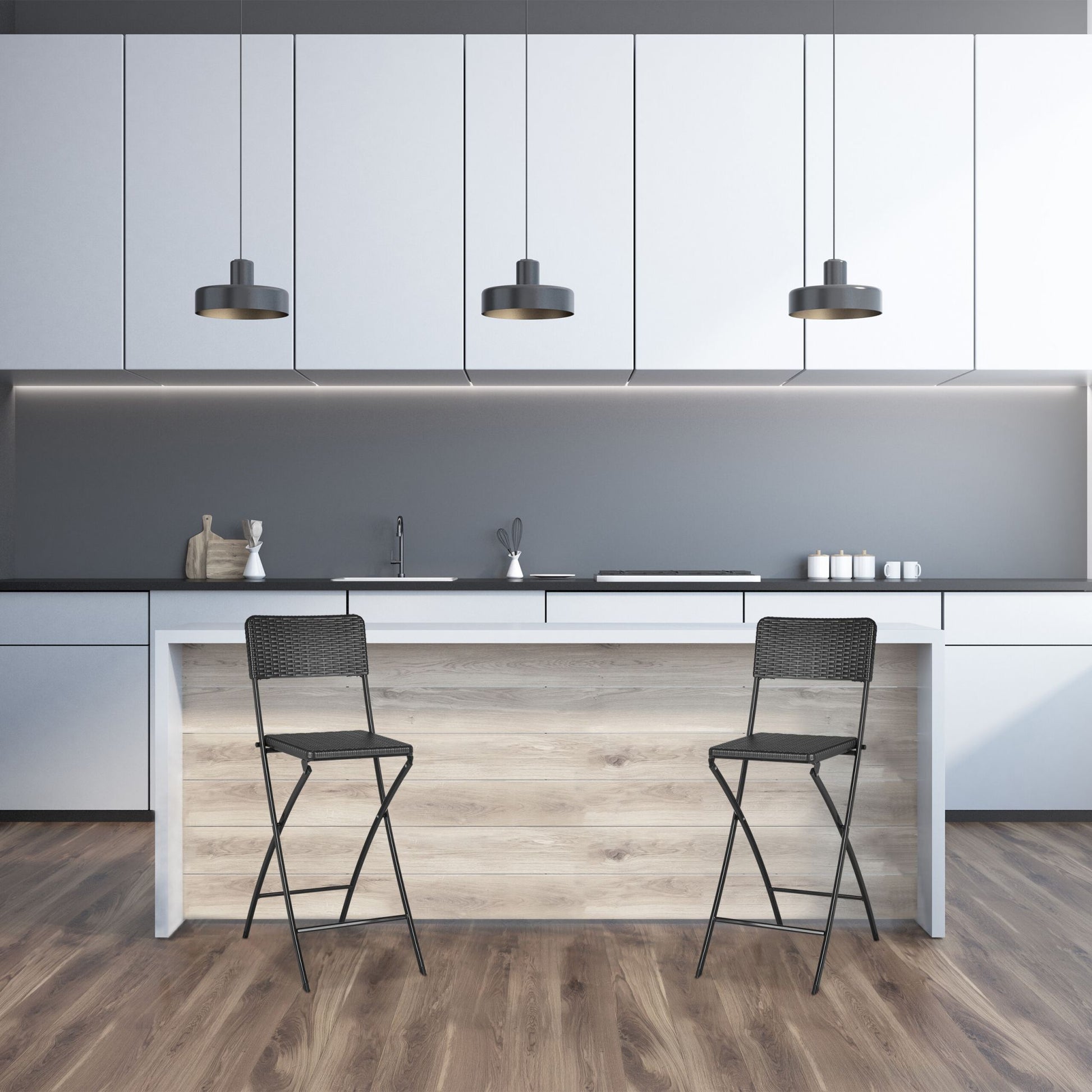 Barhocker Rattan 2er-Set Grau von Relaxdays