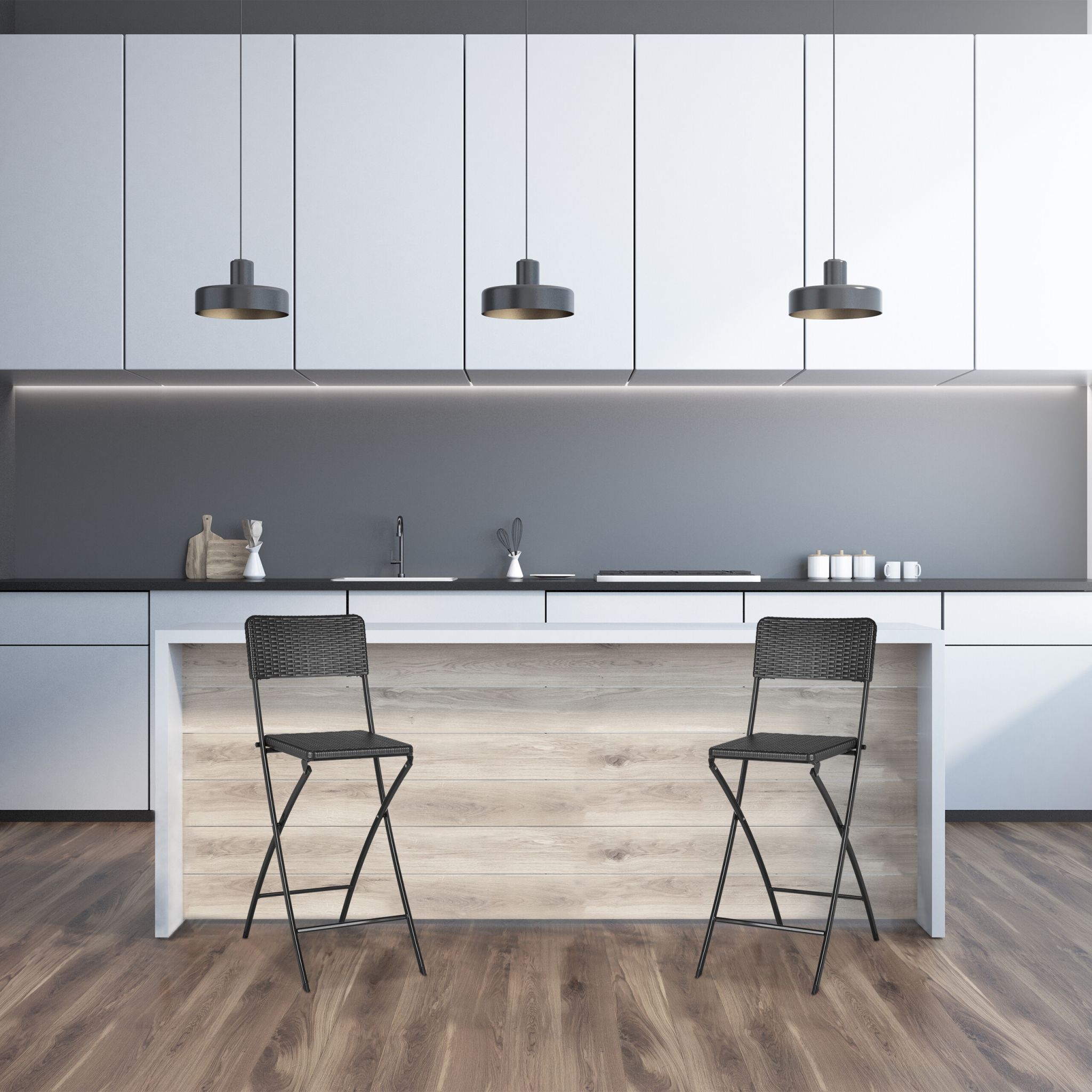 Barhocker Rattan 2er-Set Grau von Relaxdays