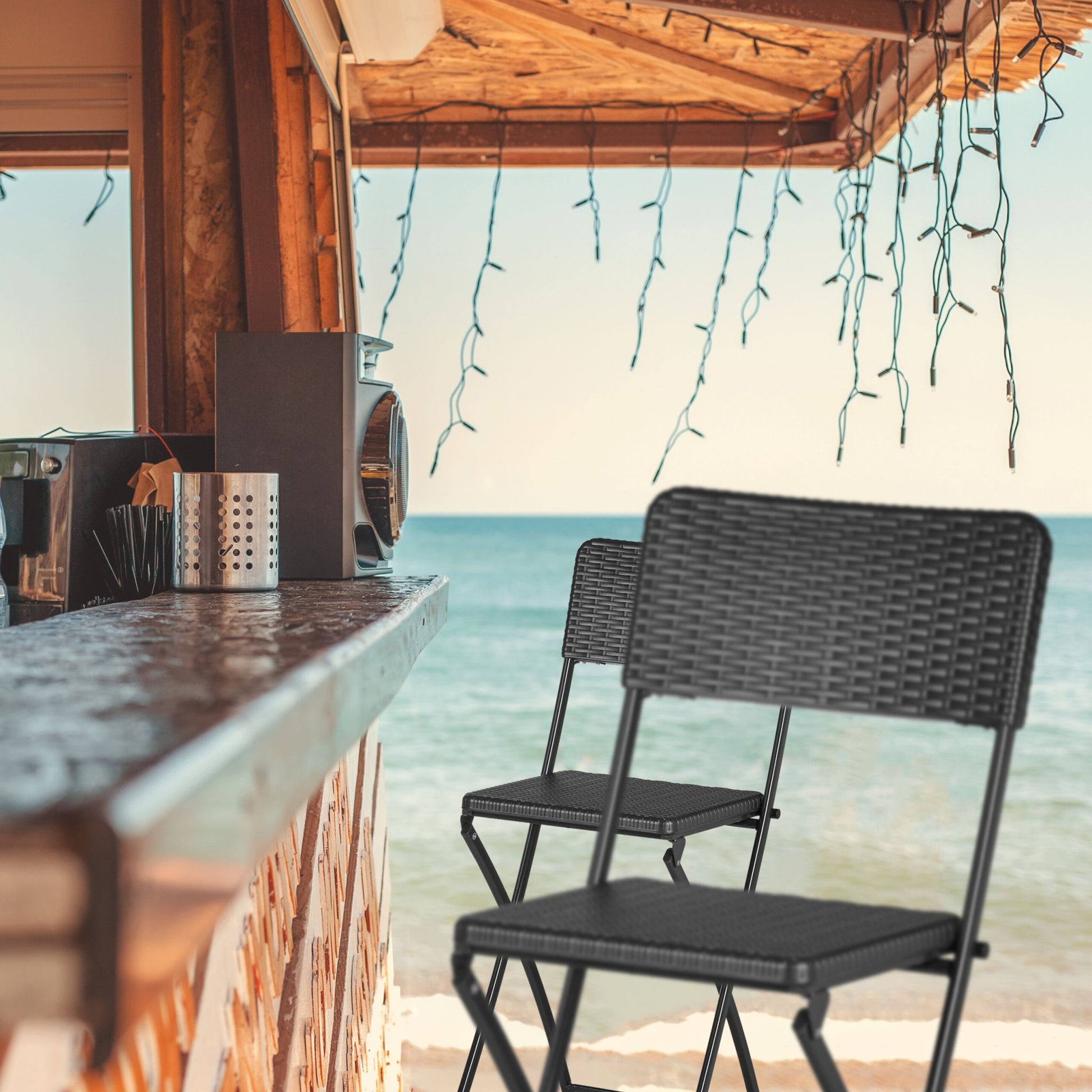 Barhocker Rattan 2er-Set Grau von Relaxdays