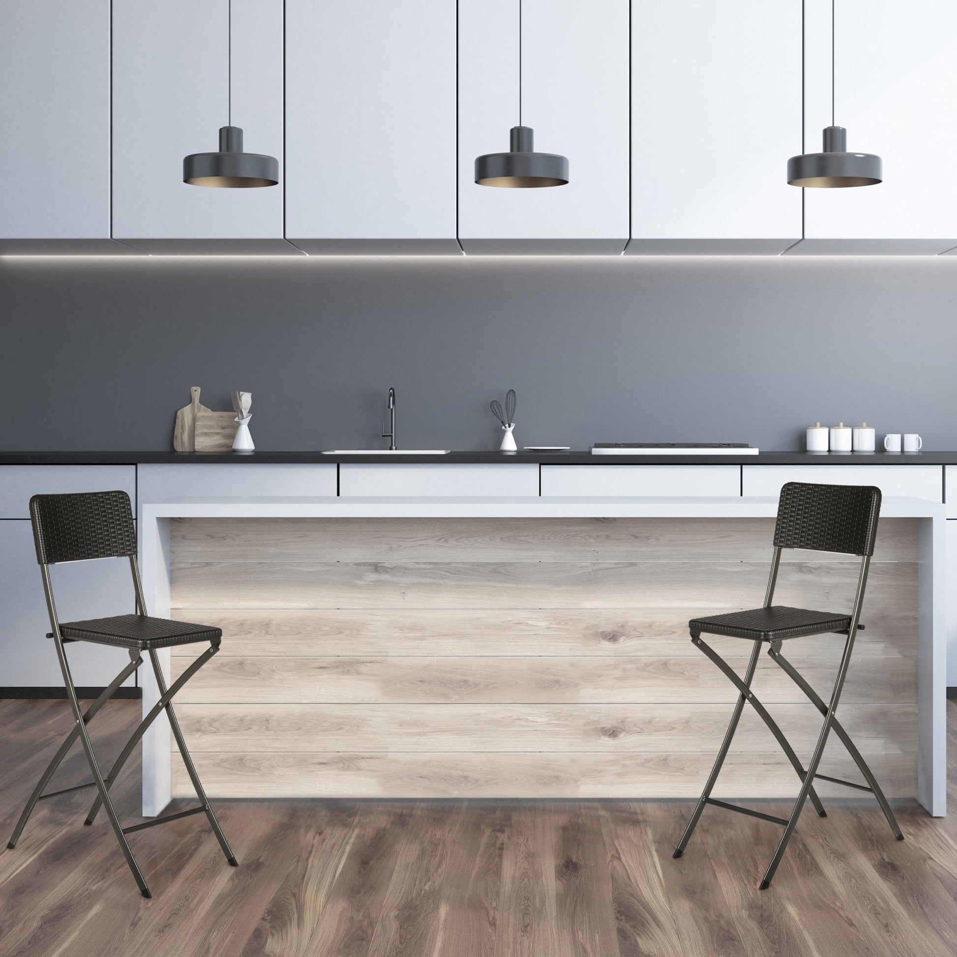 Barhocker Rattan 2er-Set Schwarz von Relaxdays