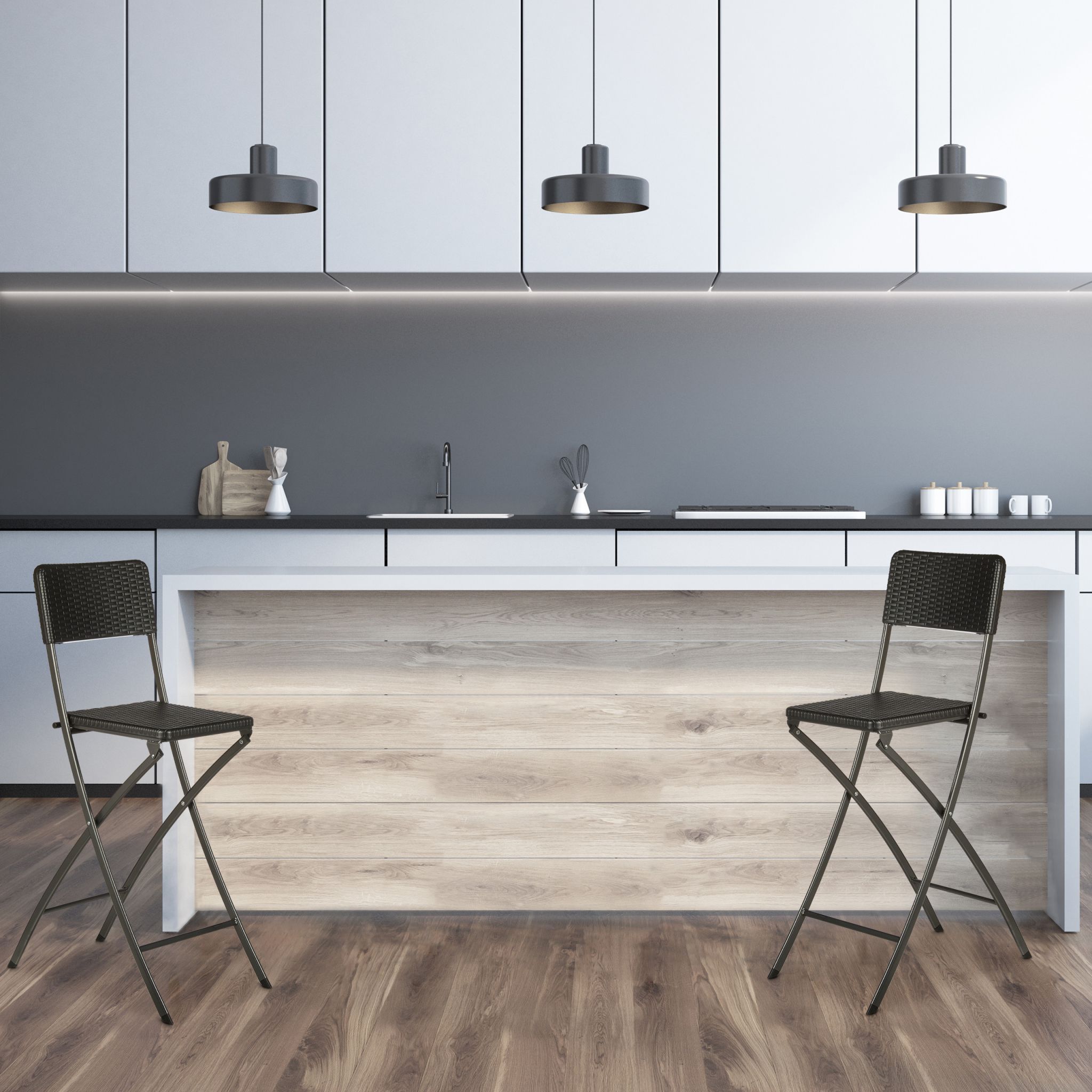 Barhocker Rattan 2er-Set Schwarz von Relaxdays