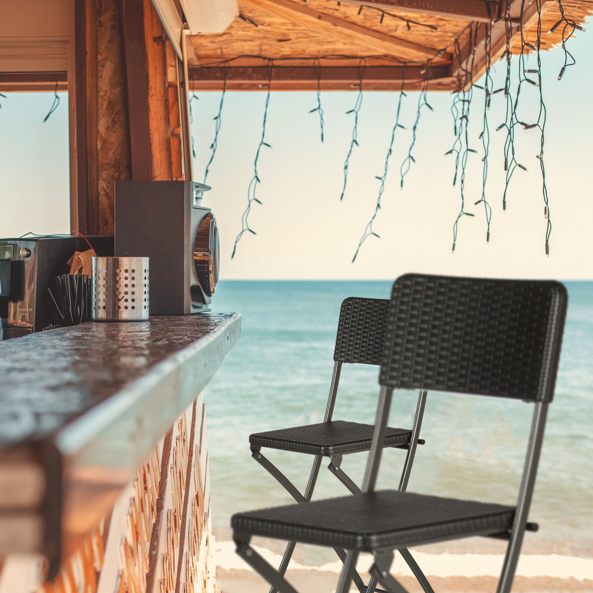 Barhocker Rattan 2er-Set Schwarz von Relaxdays
