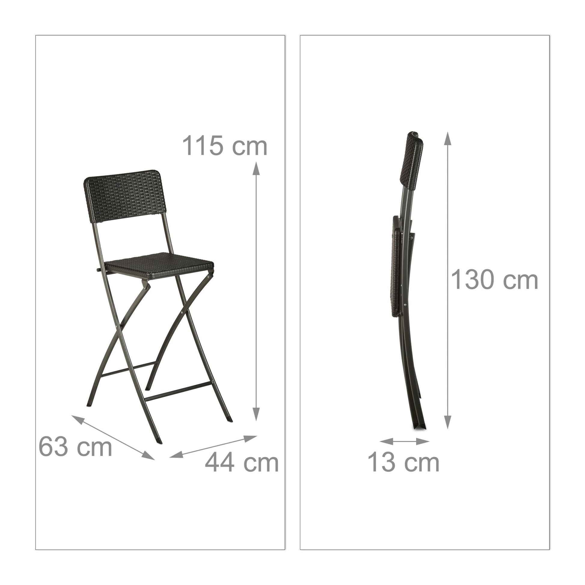 Barhocker Rattan 2er-Set Schwarz von Relaxdays