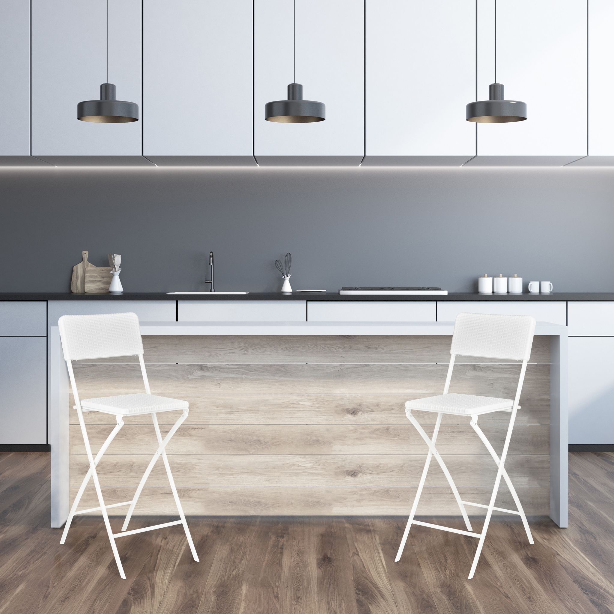 Barhocker Rattan 2er-Set Weiss von Relaxdays