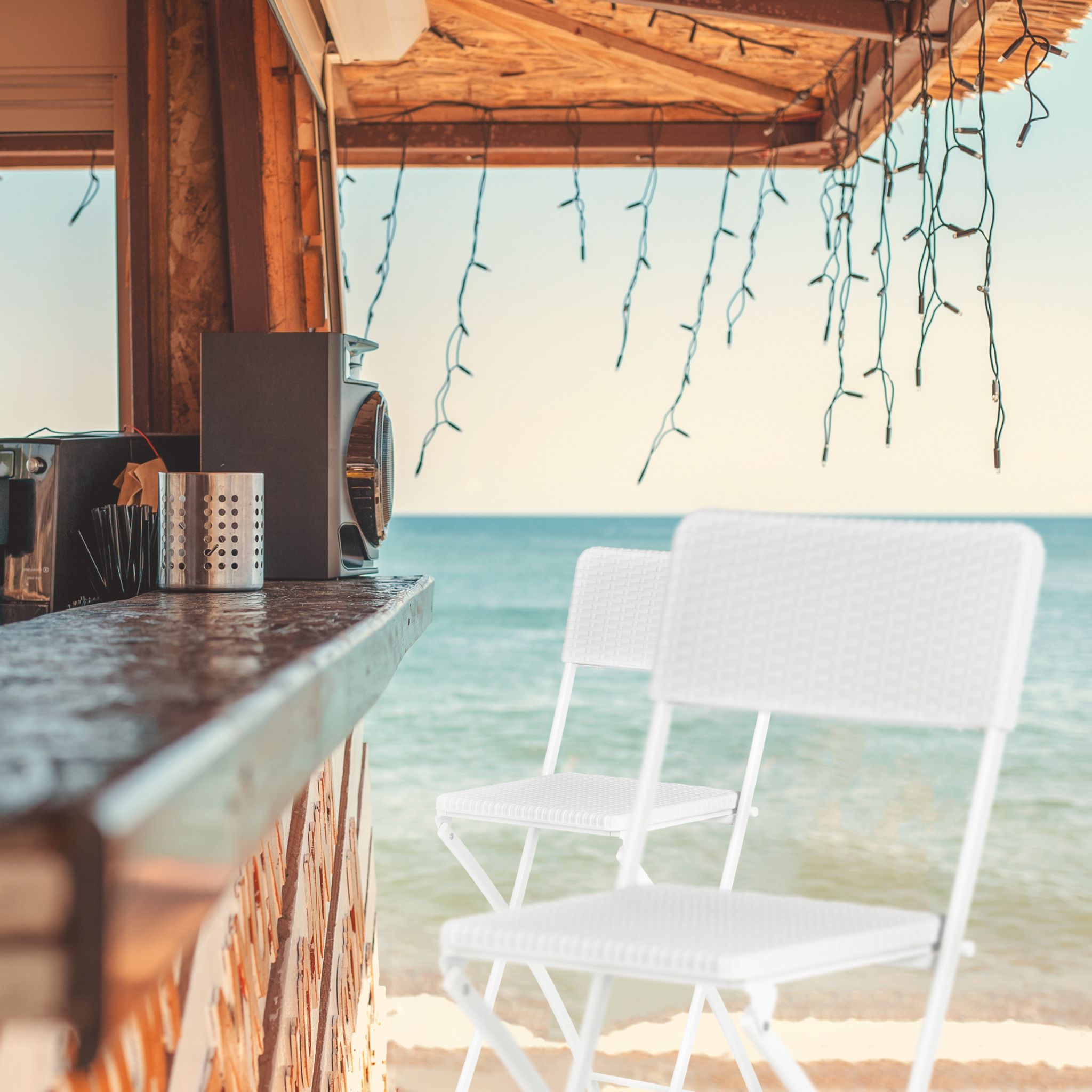 Barhocker Rattan 2er-Set Weiss von Relaxdays