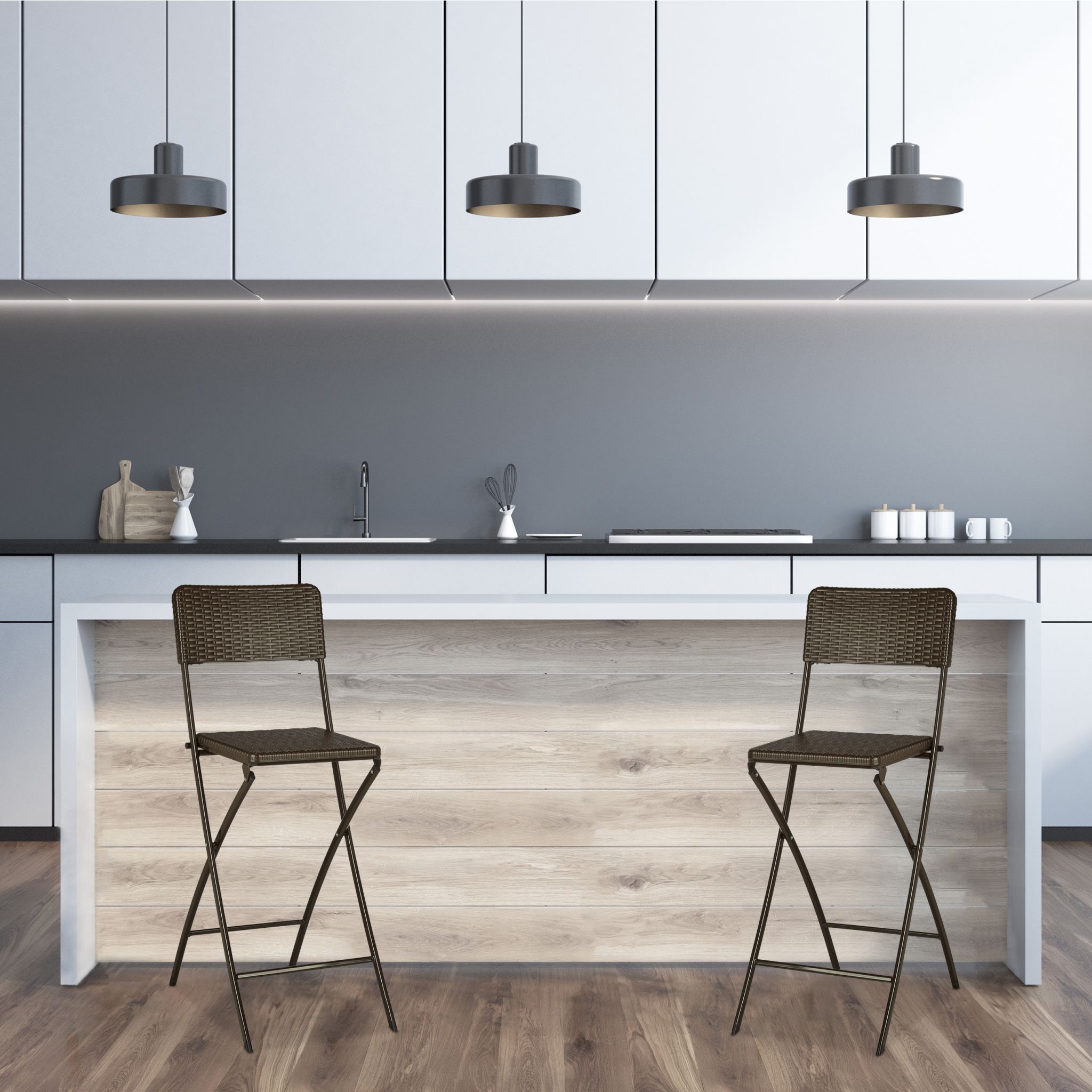Barhocker Rattan 2er-Set Dunkelbraun von Relaxdays