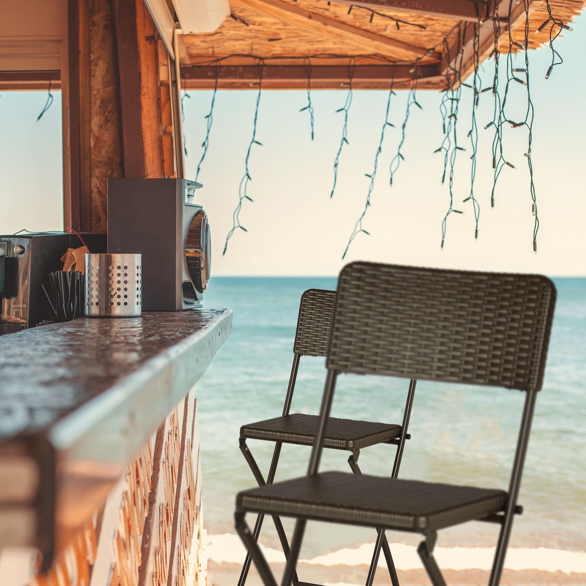Barhocker Rattan 2er-Set Dunkelbraun von Relaxdays