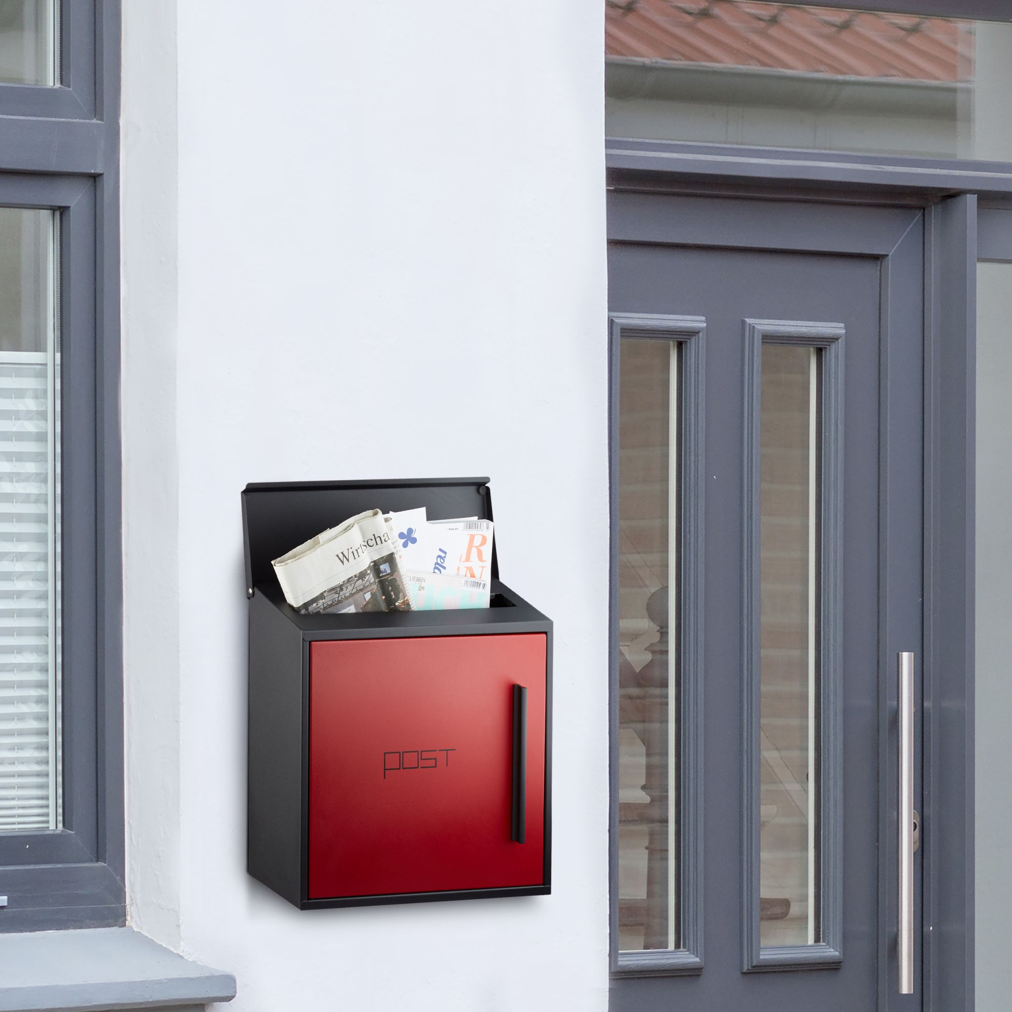 Briefkasten modern Rot-Schwarz von Relaxdays