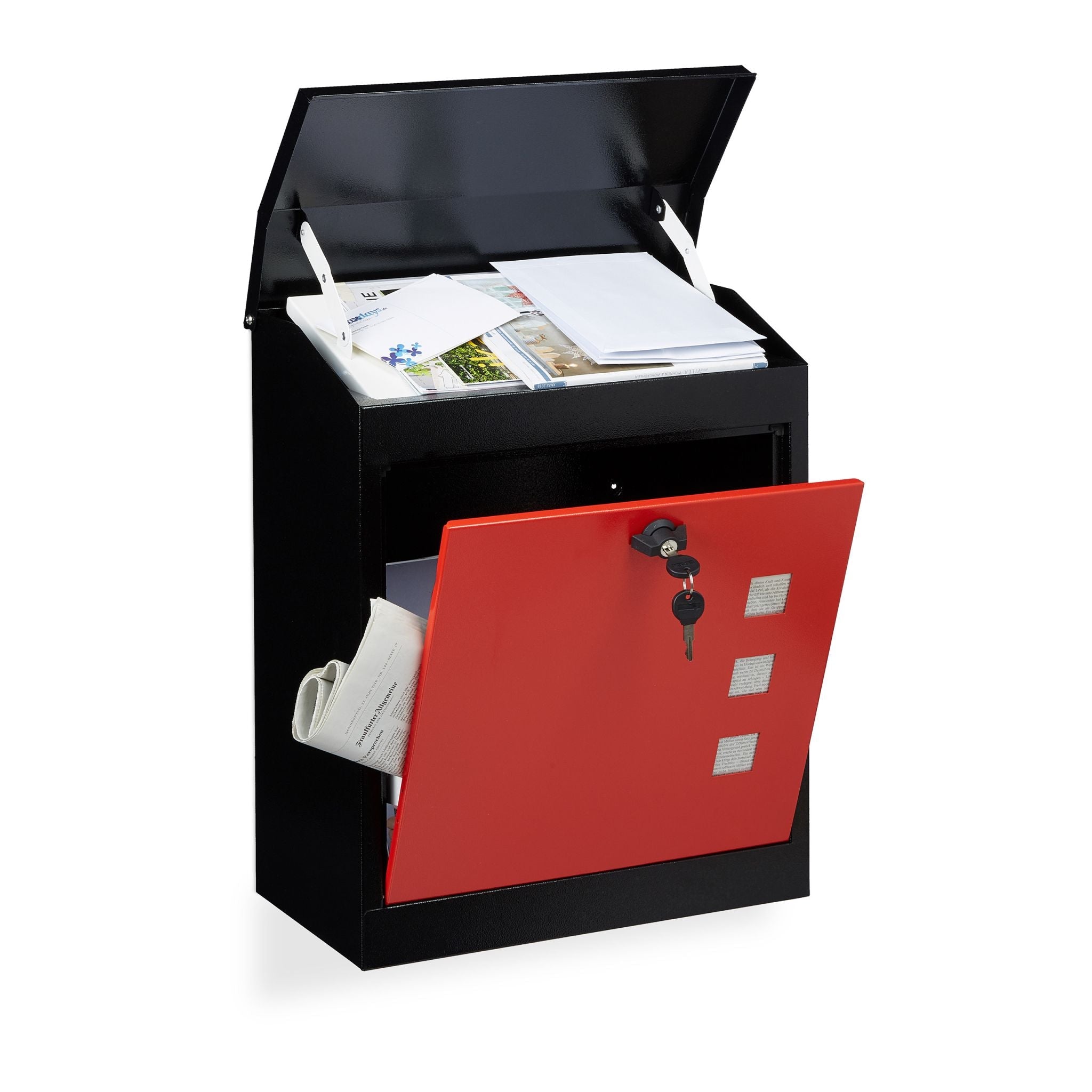 Briefkasten gross Rot-Schwarz von Relaxdays