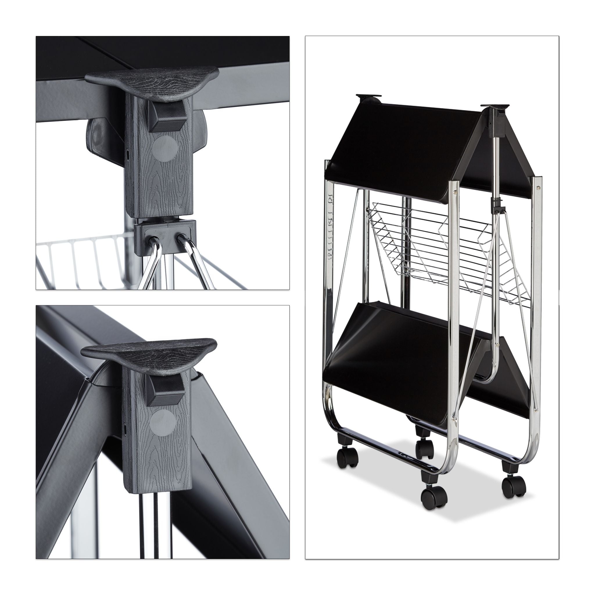 Serviertablett klappbar Schwarz-Silber