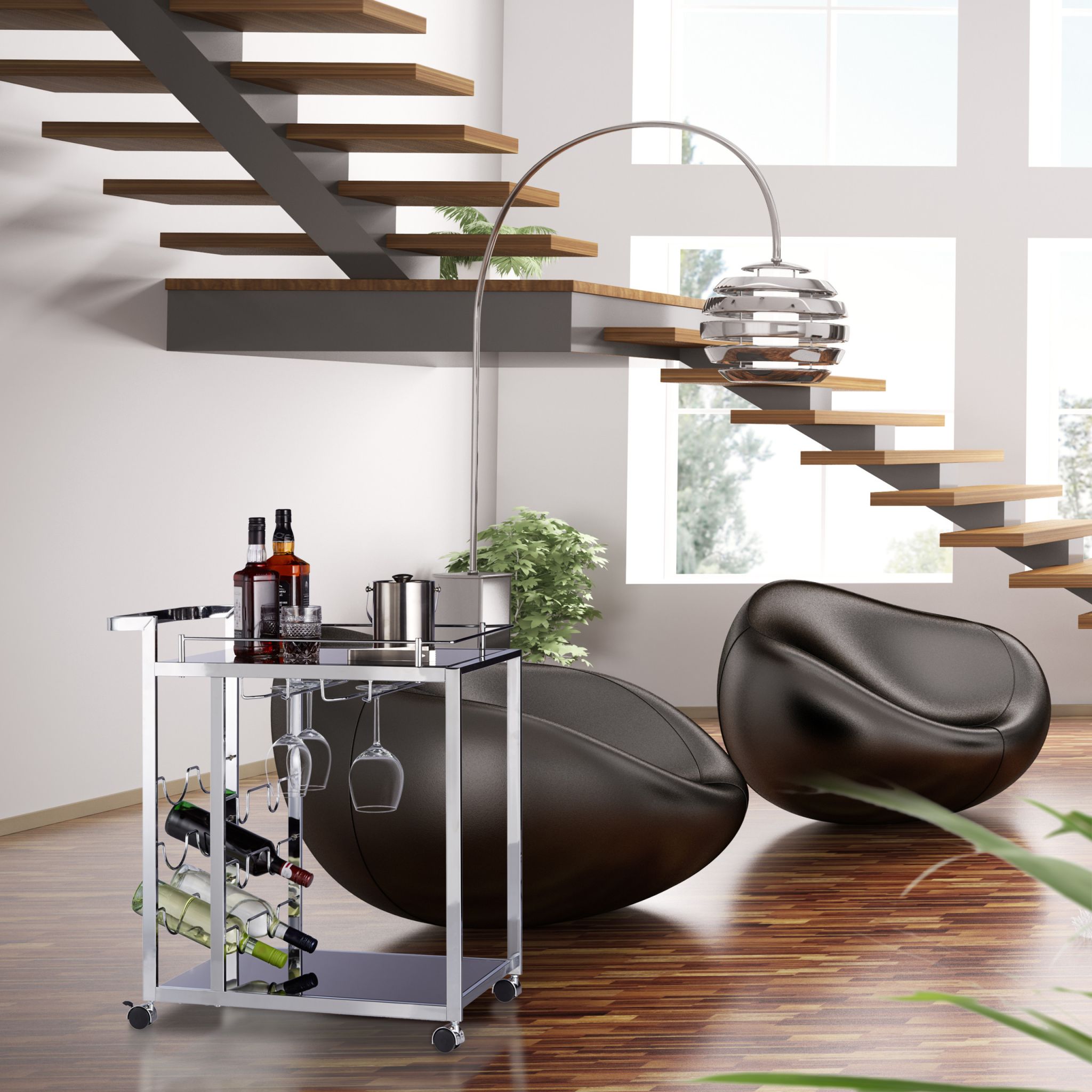 Servierwagen Glas BARON Schwarz-Silber von Relaxdays