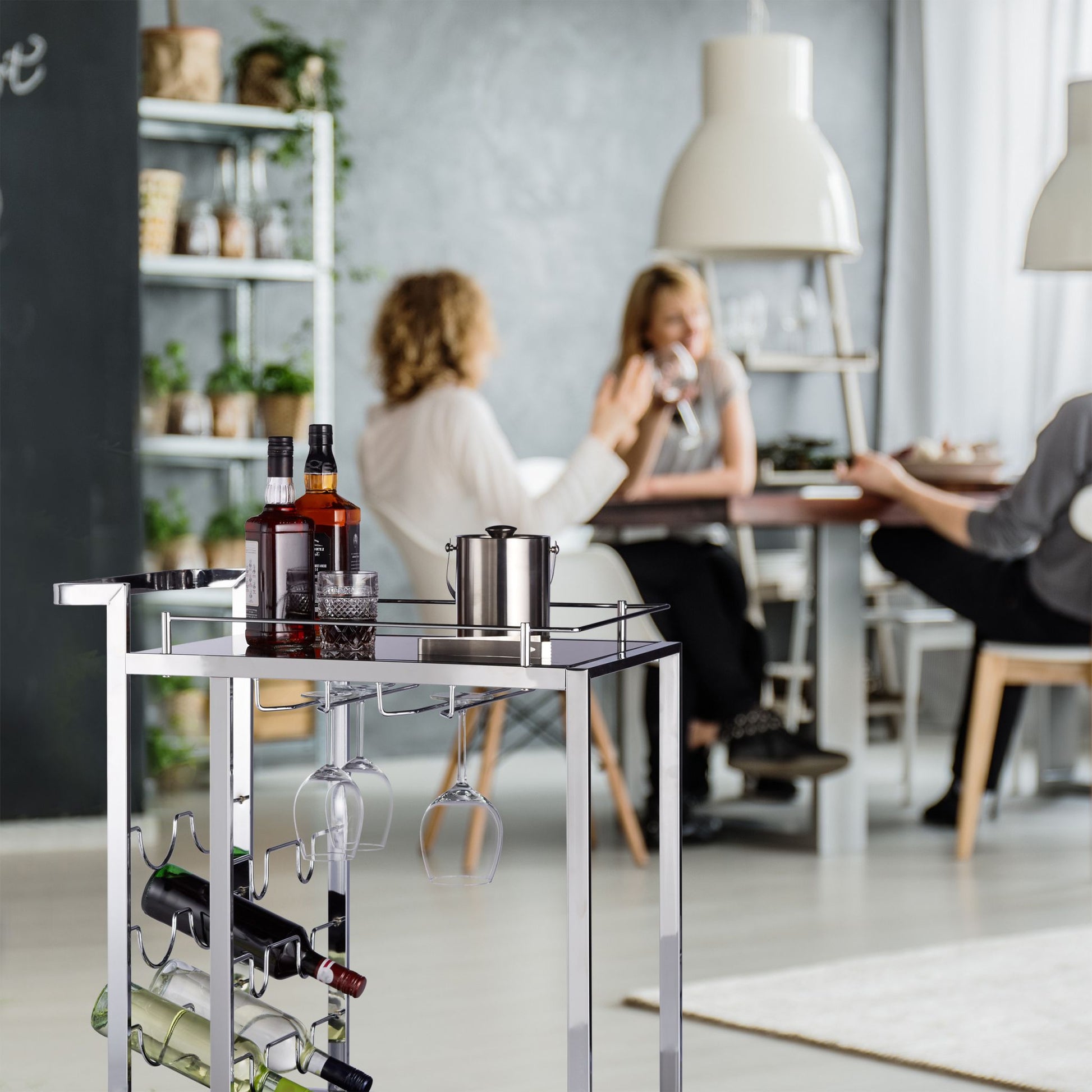 Servierwagen Glas BARON Schwarz-Silber von Relaxdays