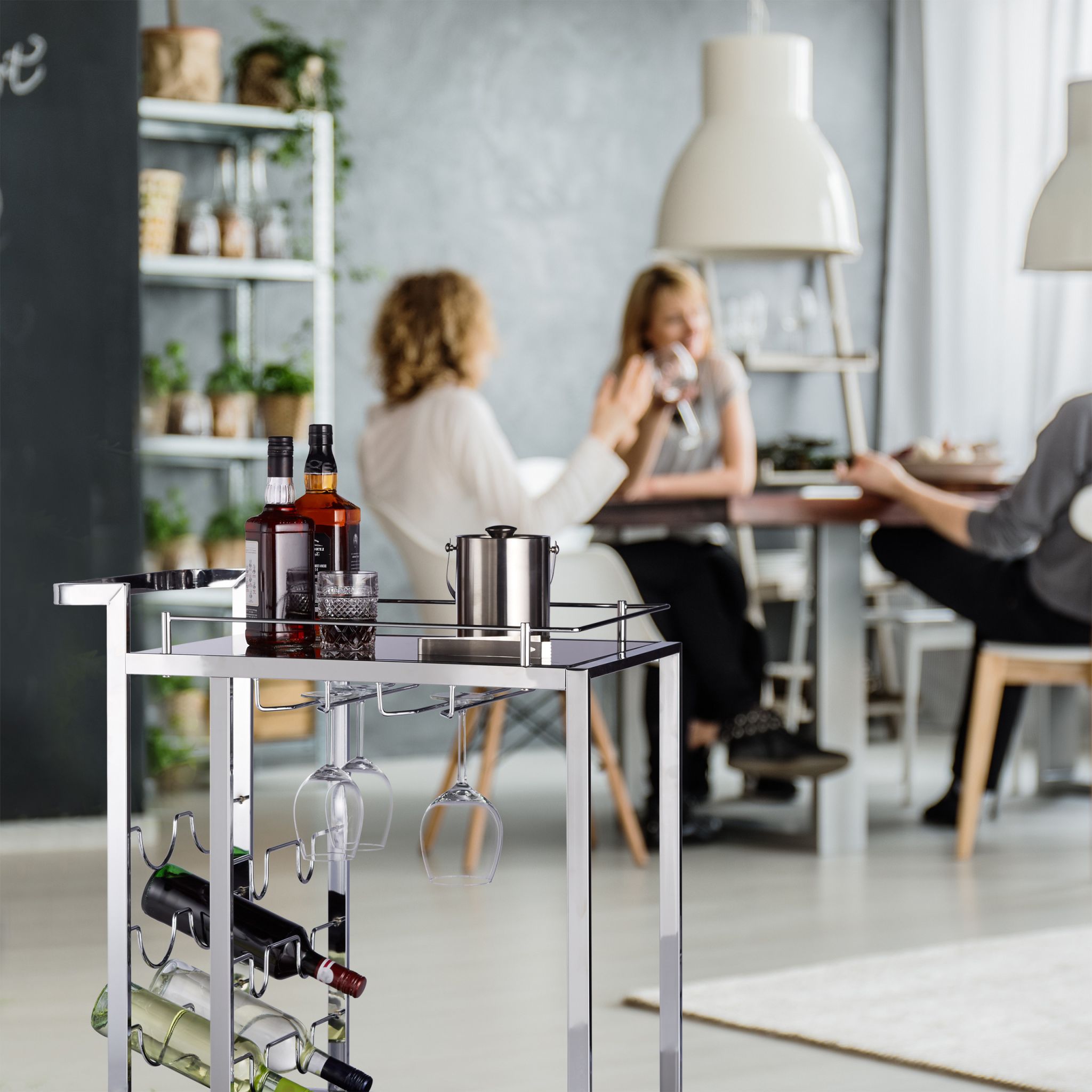 Servierwagen Glas BARON Schwarz-Silber von Relaxdays