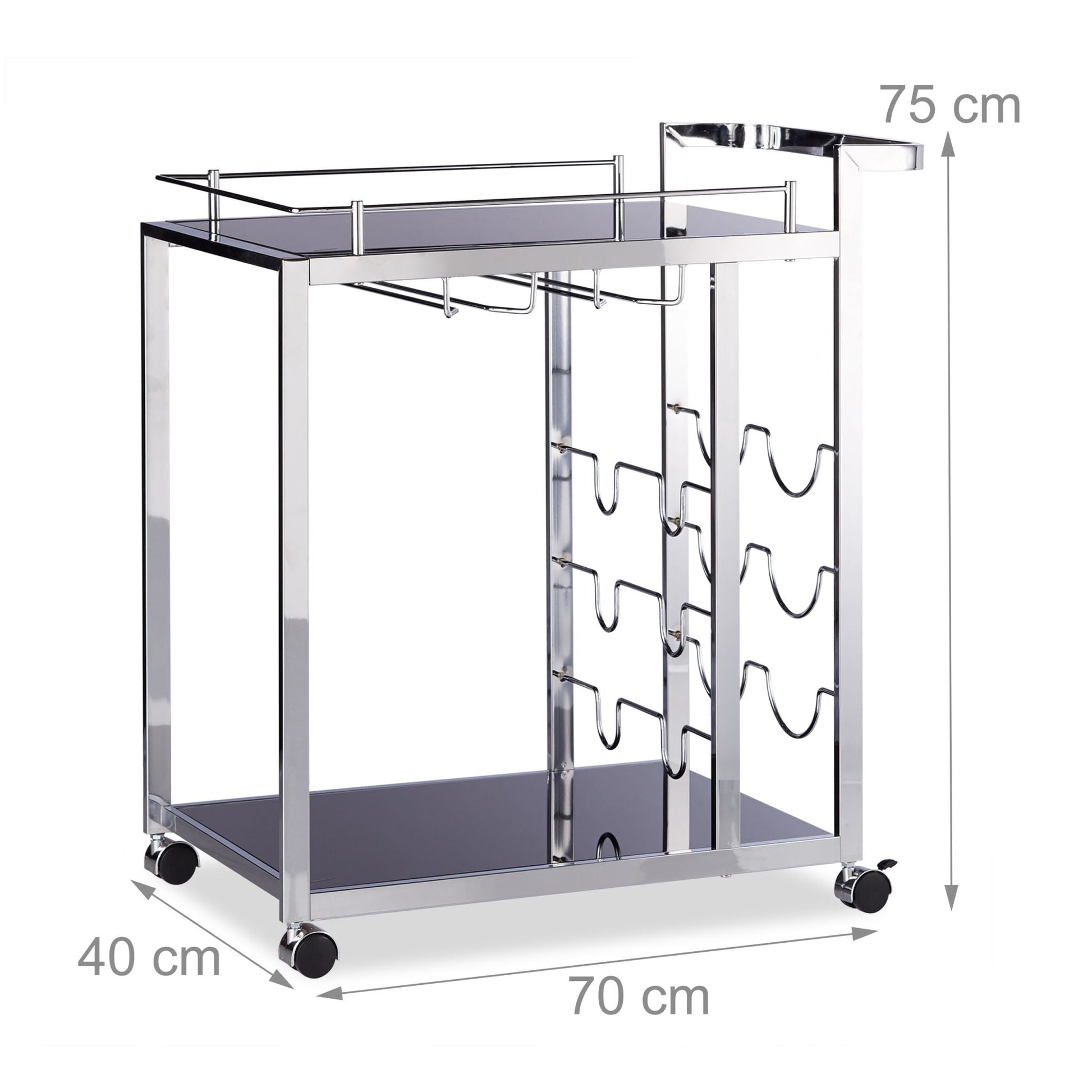 Servierwagen Glas BARON Schwarz-Silber von Relaxdays