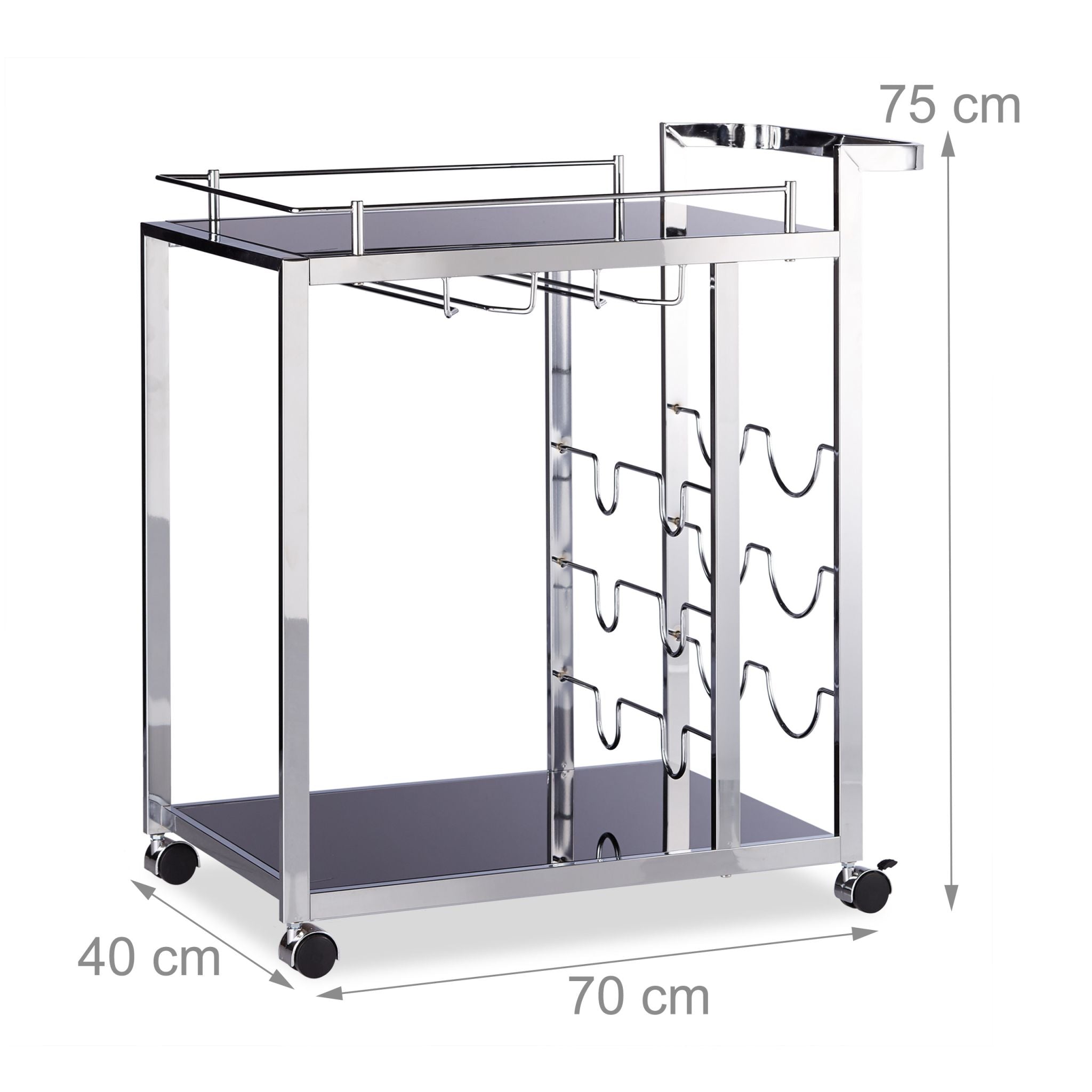 Servierwagen Glas BARON Schwarz-Silber von Relaxdays