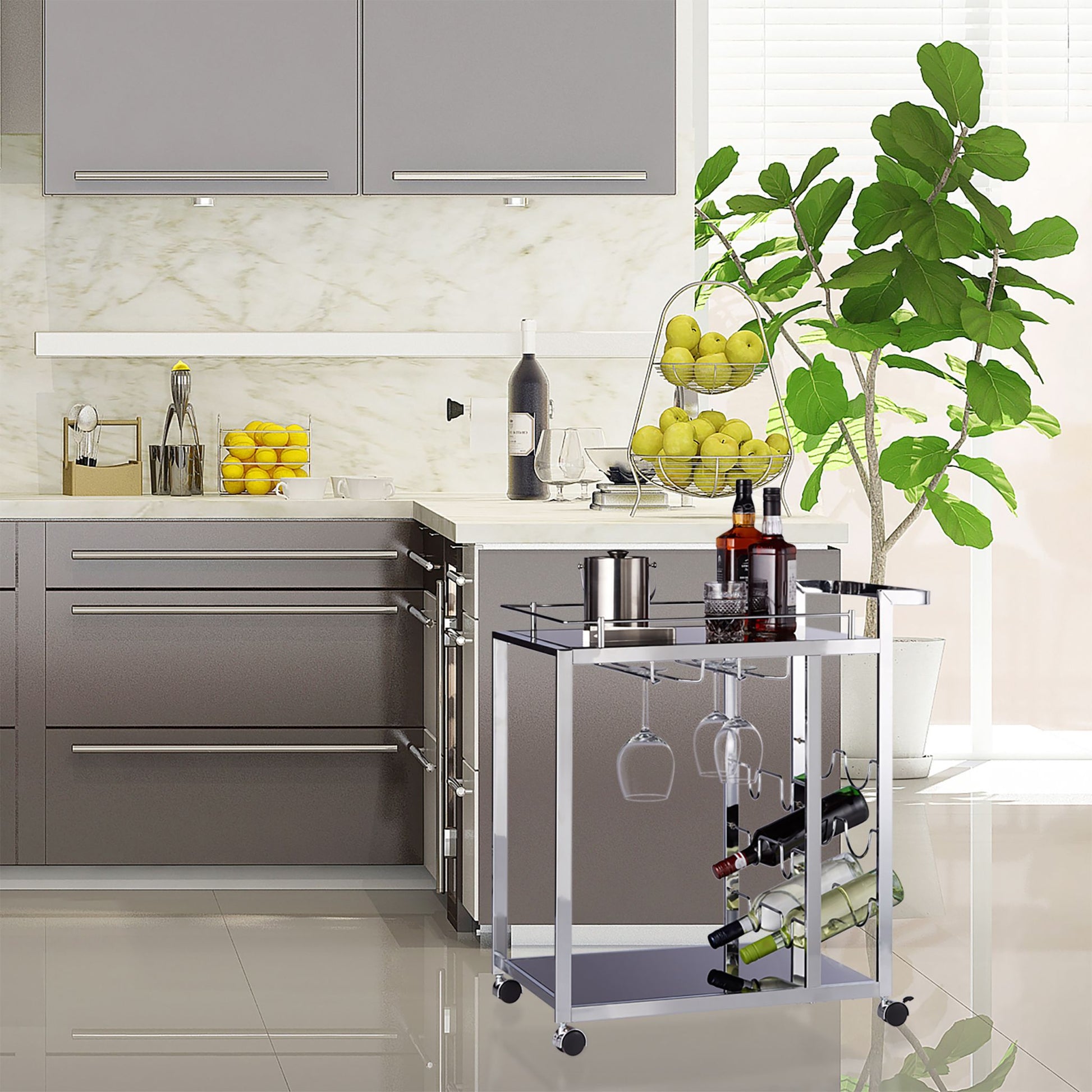 Servierwagen Glas BARON Schwarz-Silber von Relaxdays
