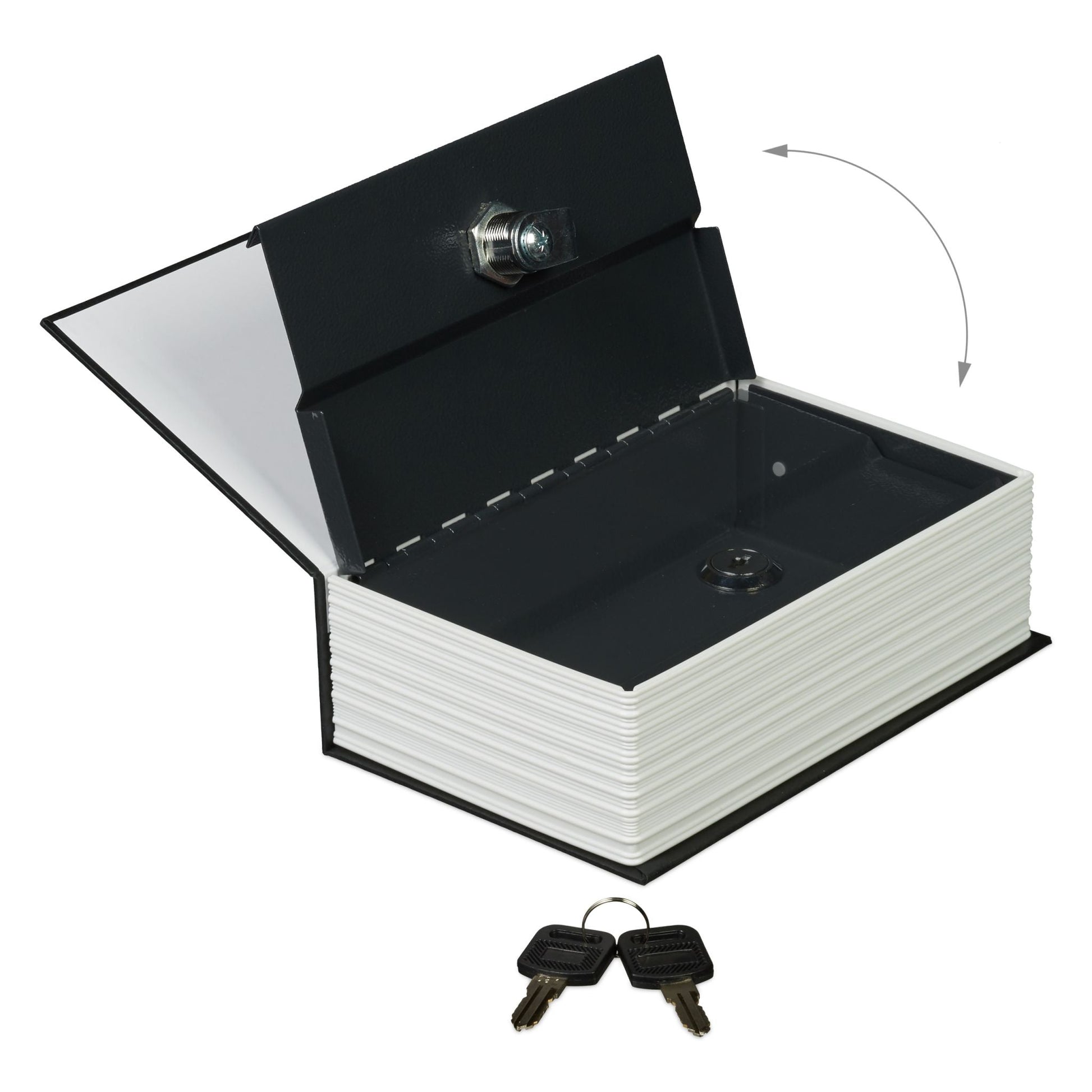 Buchtresor klein verschliessbar Weiss-Schwarz-Silber von Relaxdays