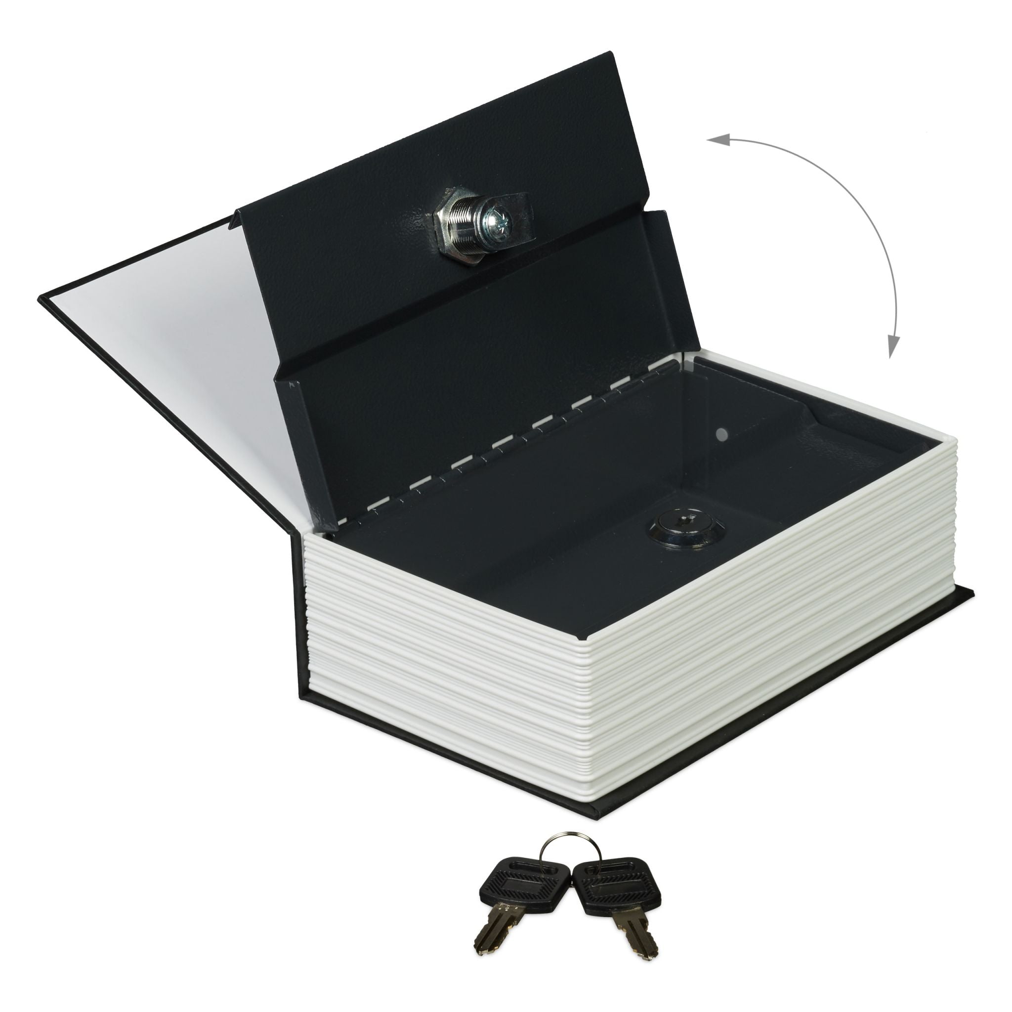 Buchtresor klein verschliessbar Weiss-Schwarz-Silber von Relaxdays