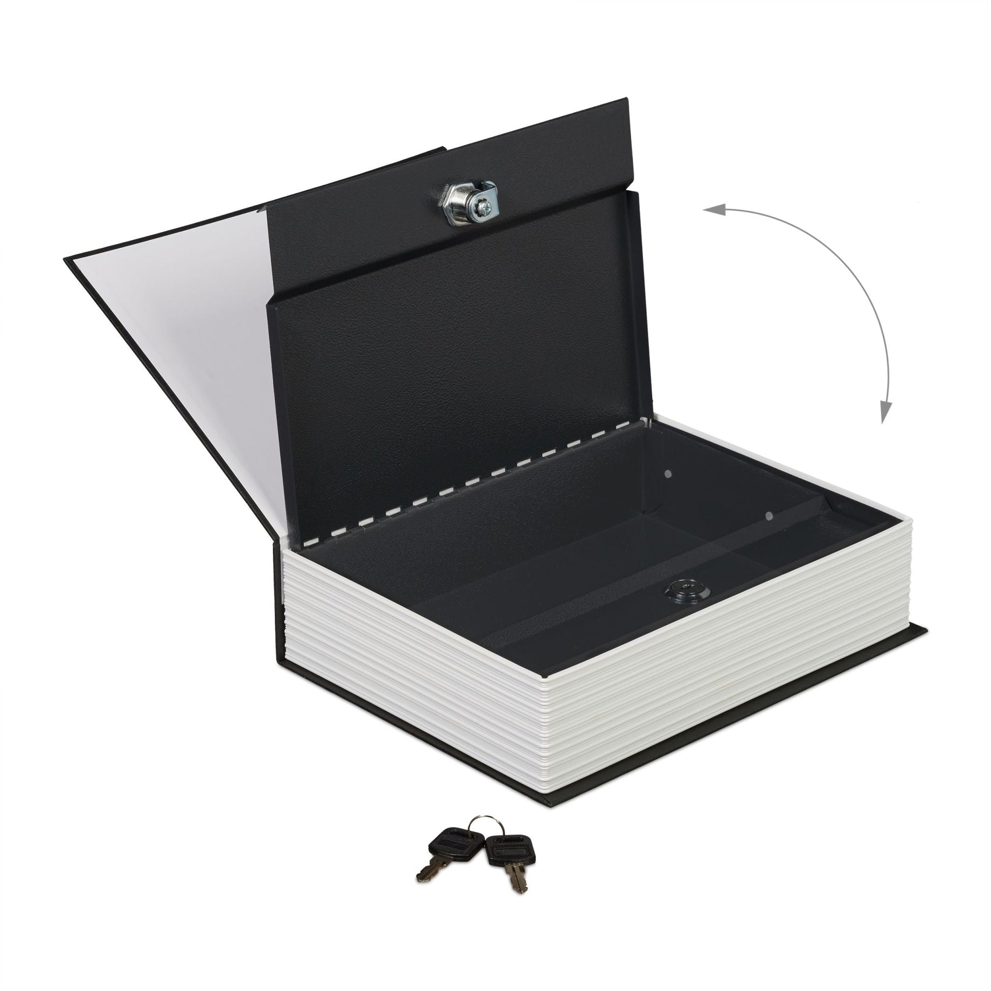 Buchtresor gross verschliessbar Weiss-Schwarz-Silber von Relaxdays
