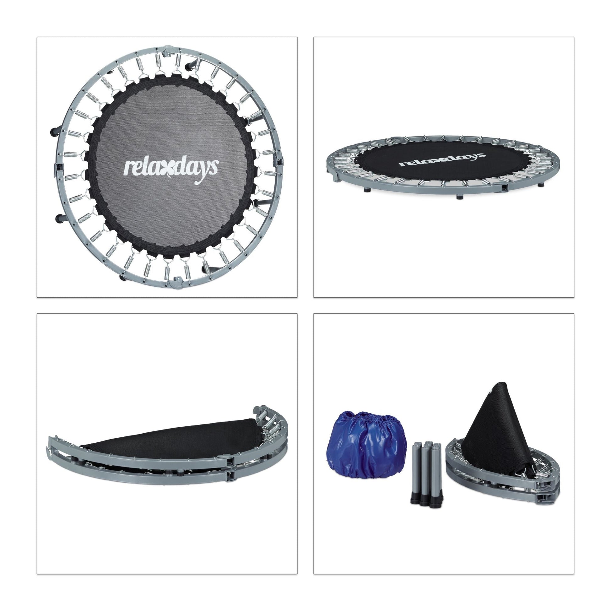 Trampolin faltbar Indoor Dunkelblau-Schwarz-Grau von Relaxdays