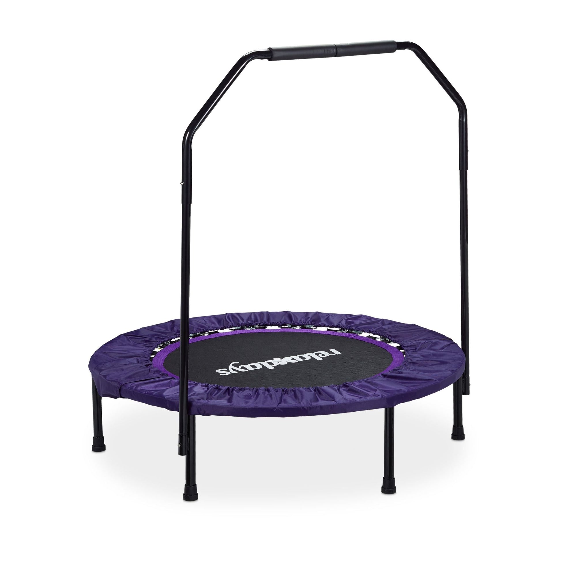 Trampolin faltbar mit Haltestange Weiss-Lila-Schwarz von Relaxdays